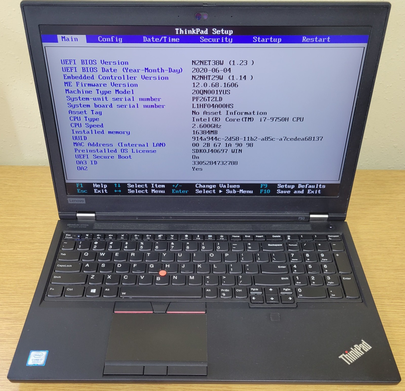 Lenovo ThinkPad P53 i7-9750H 2.60GHz 16GB 256GB M.2 Quadro T000 No OS