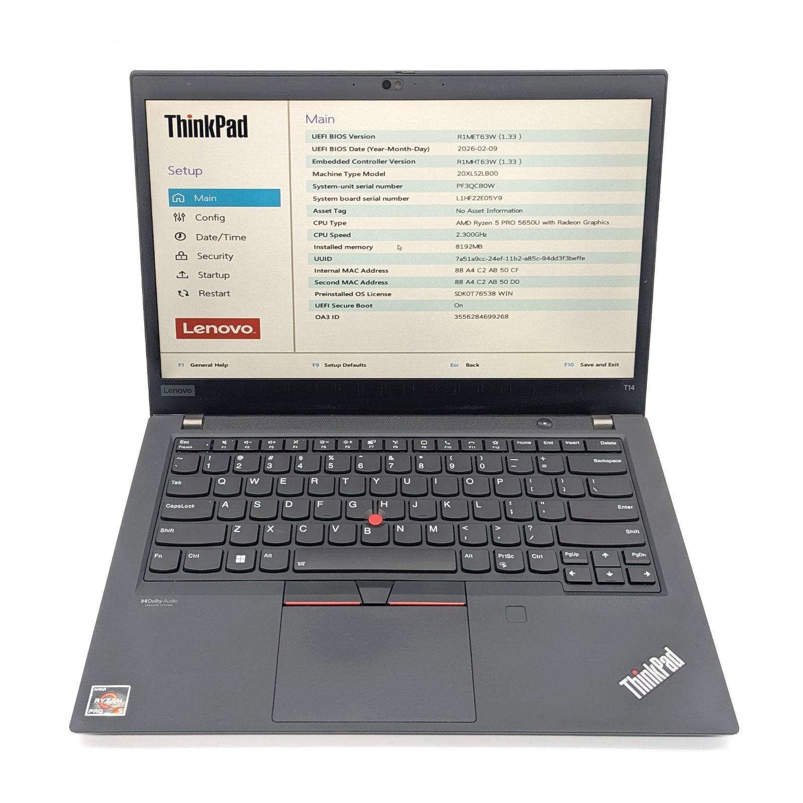 Lenovo ThinkPad T14 Gen 2a – 14″ AMD Ryzen 5 Pro 5650U 2.3GHz 8GB No OS/AC/SSD