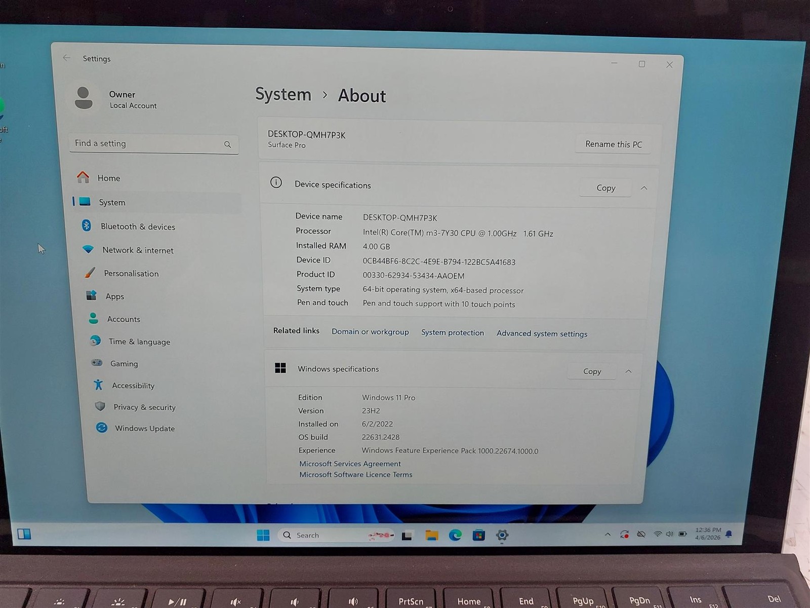 Microsoft Surface Pro 5 1796 Core m3-7Y30 4GB RAM 128GB SSD