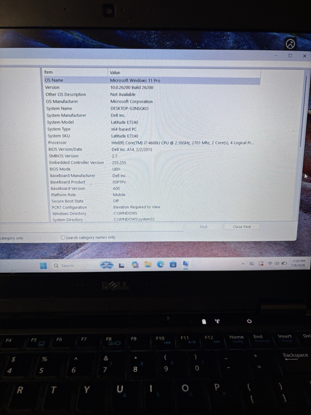 Dell latitude E7240 Core i7 4th gen 2.10 Ghz 12.5” 256 SSD 8 GB RAM Win 11 Pro