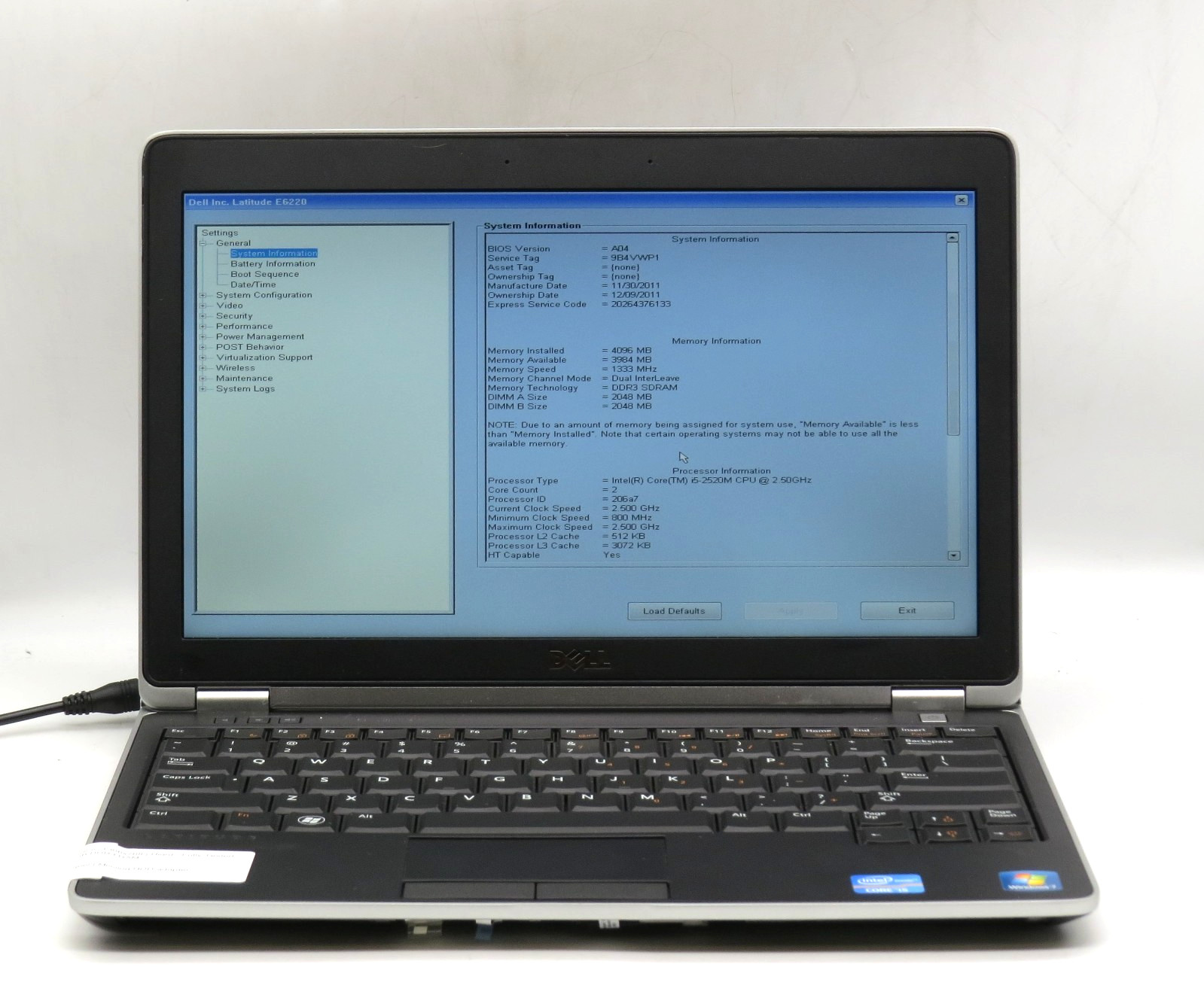 Dell Latitude E6220 _ i5-2520M @ 2.5 _ 4GB DDR3 RAM _ No SSD / OS _ w/ AC