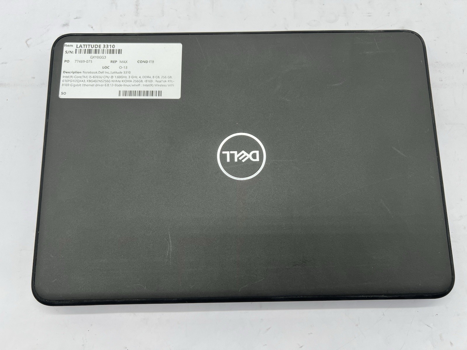 Dell Latitude 3310, i5-8265U CPU, @ 1.60GHz, 8GB RAM, 256GB NVMe-No OS/Adapter