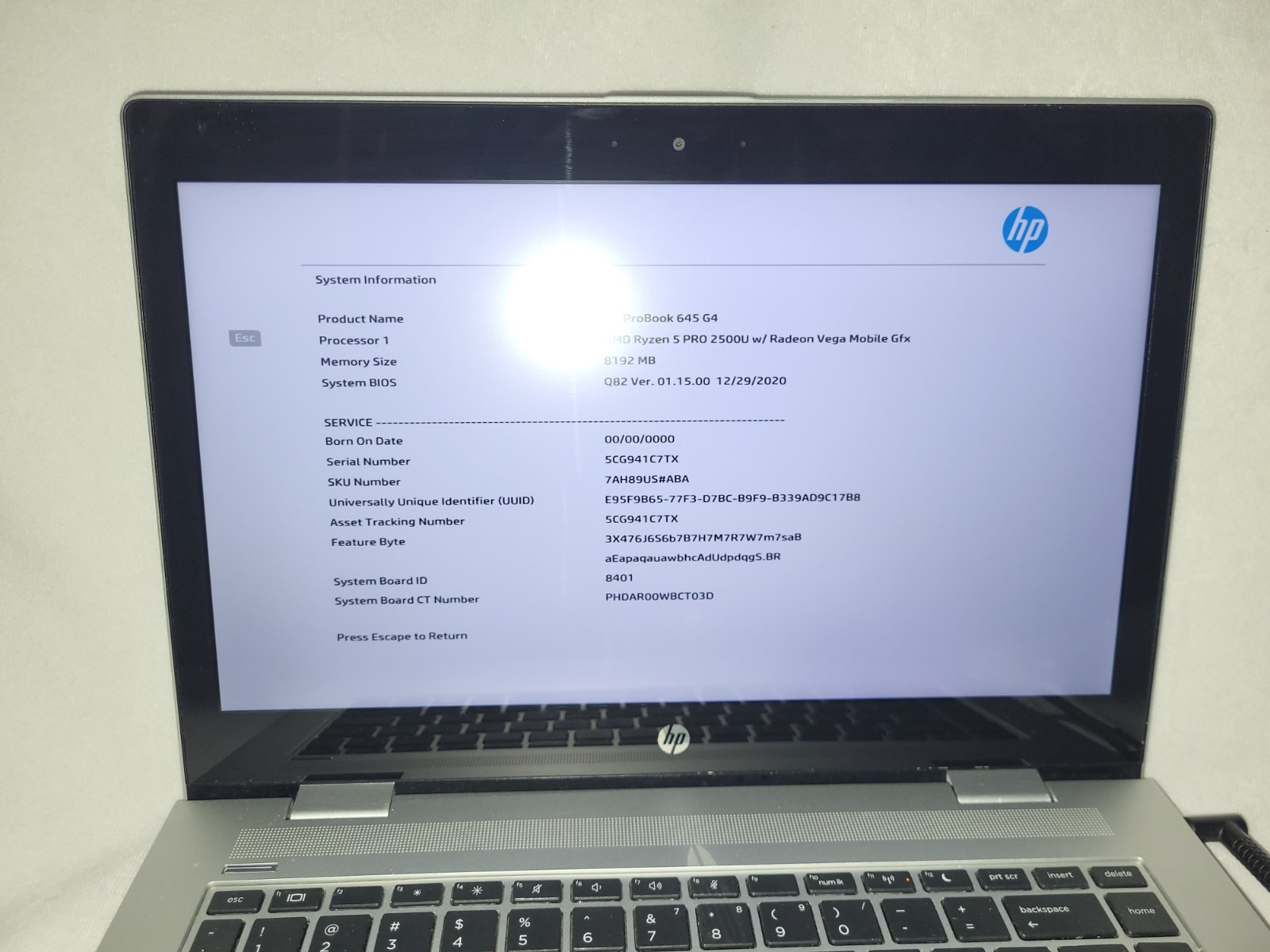 HP ProBook 645 G4 Ryzen 5 Pro 2500u 2.0GHz 8GB RAM256 SSD Touch Screen -No Os
