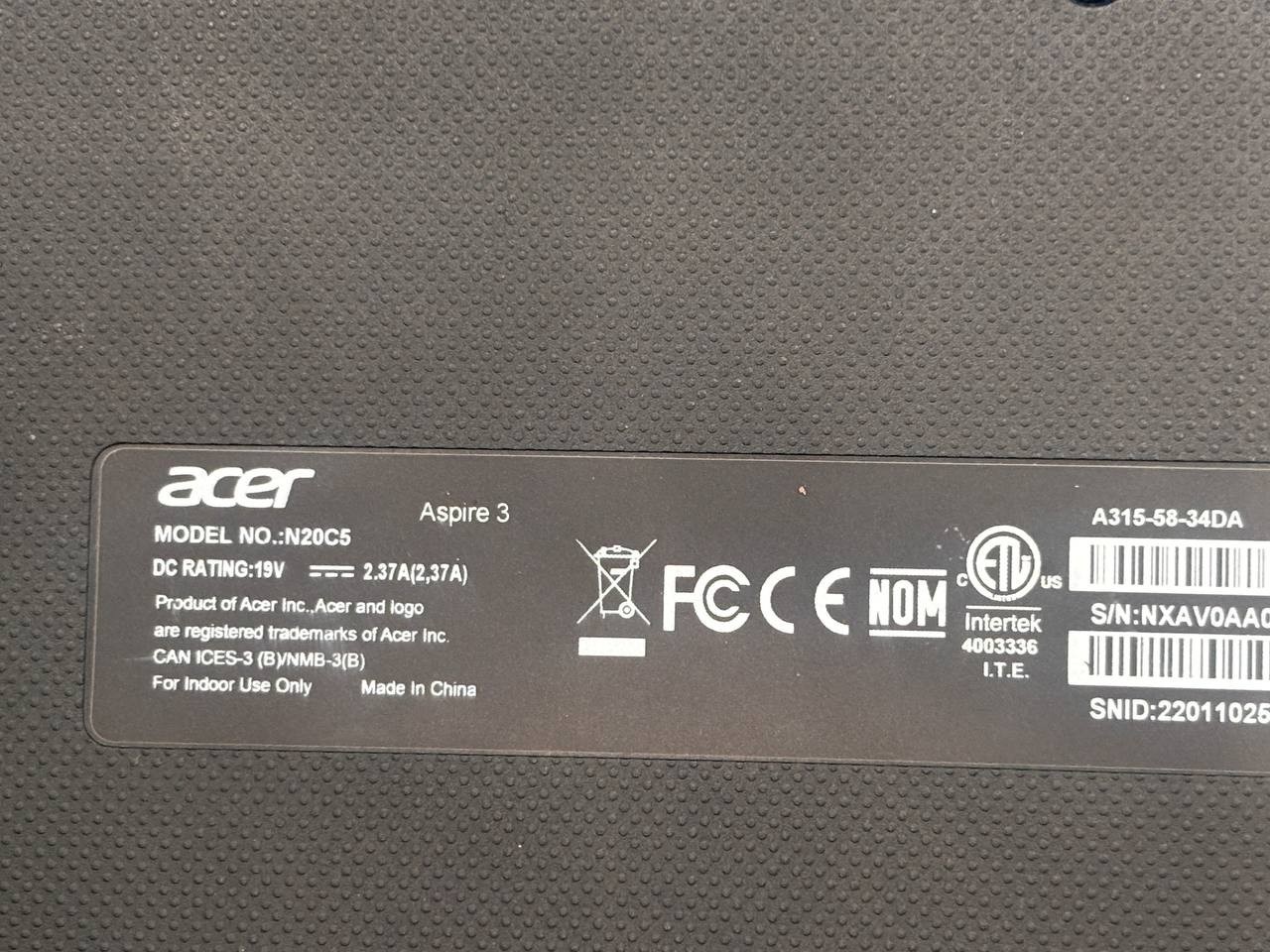 Acer A315-58-34DA Aspire 15.6″ FHD i3-1115G4 3GHz 128GB SSD 4GB RAM PH9