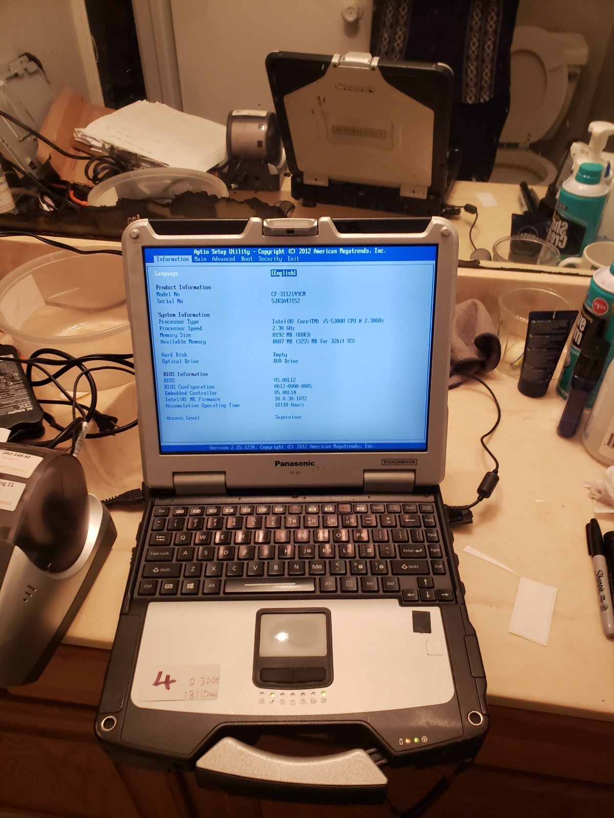 Panasonic CF-31 MK5 Intel i5-5300U, 2.30 GHz 8GB RAM, DVD & Battery. No HDD