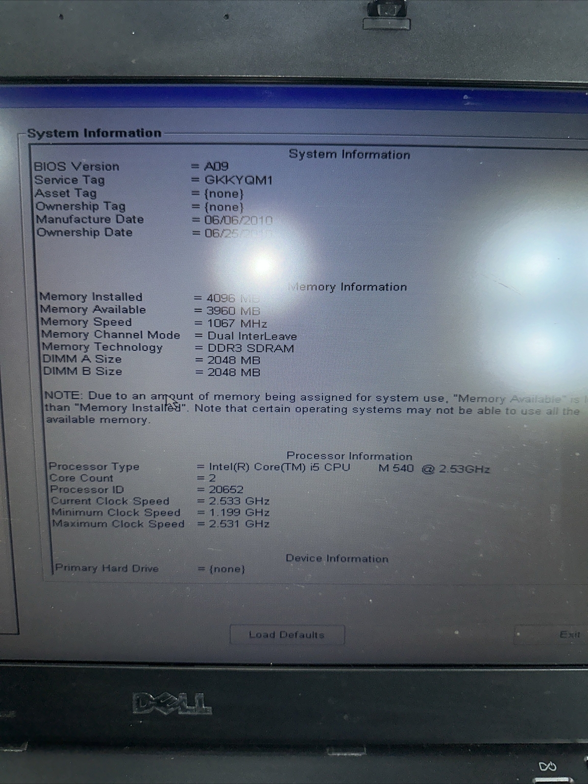 Dell Latitude E6510 15.6″ I5 M540 2.53GHz 4GB DVD WiFi Laptop NO Hard drive