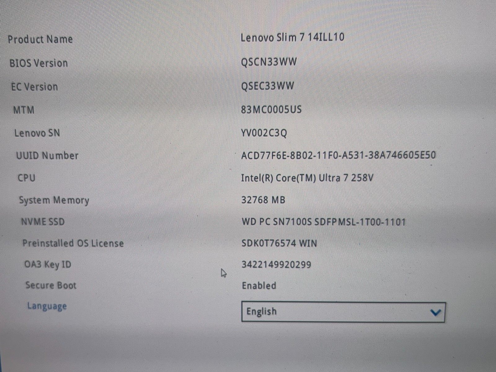 Lenovo Slim 7 14ILL10, Intel Core Ultra 7, 2.20 GHz, 32 GB RAM, 1 TB NVMe SSD