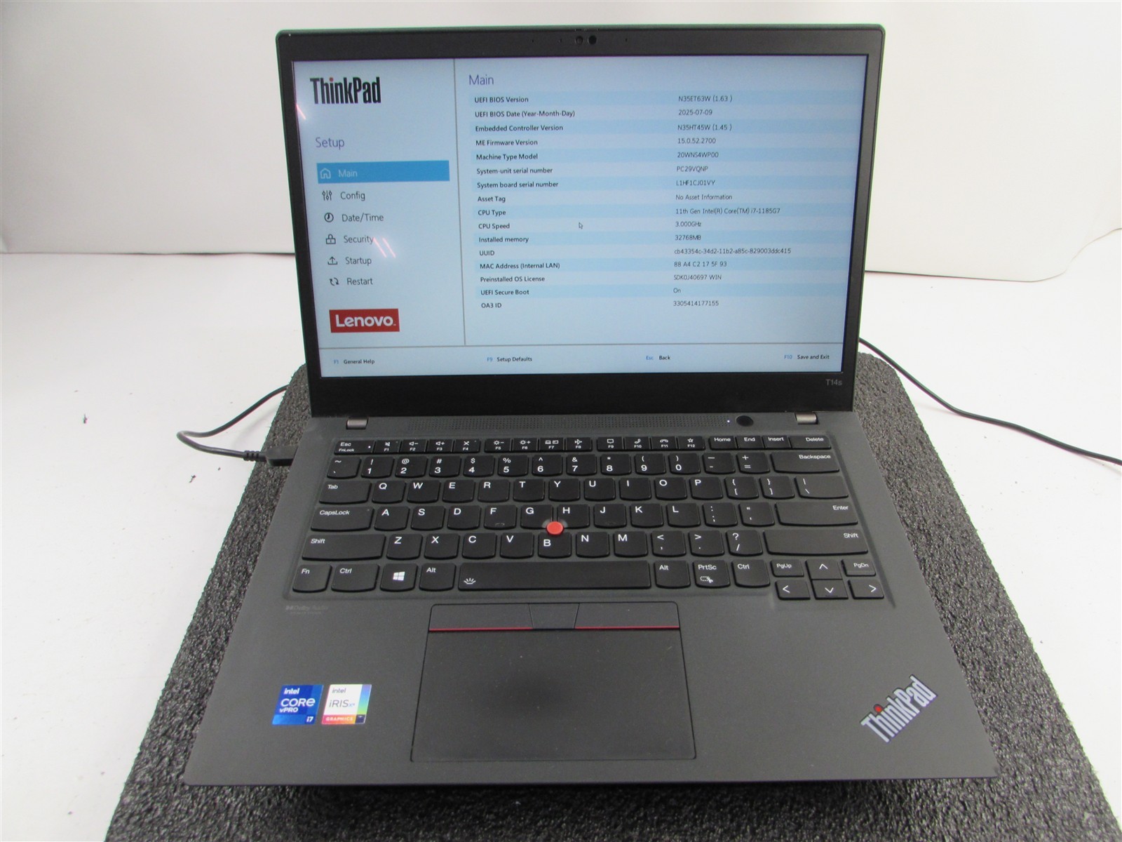 LENOVO THINKPAD T14S (GEN 2) FHD TOUCH i7-1185G7 512GB SSD 32GB RAM NO O.S/No AC