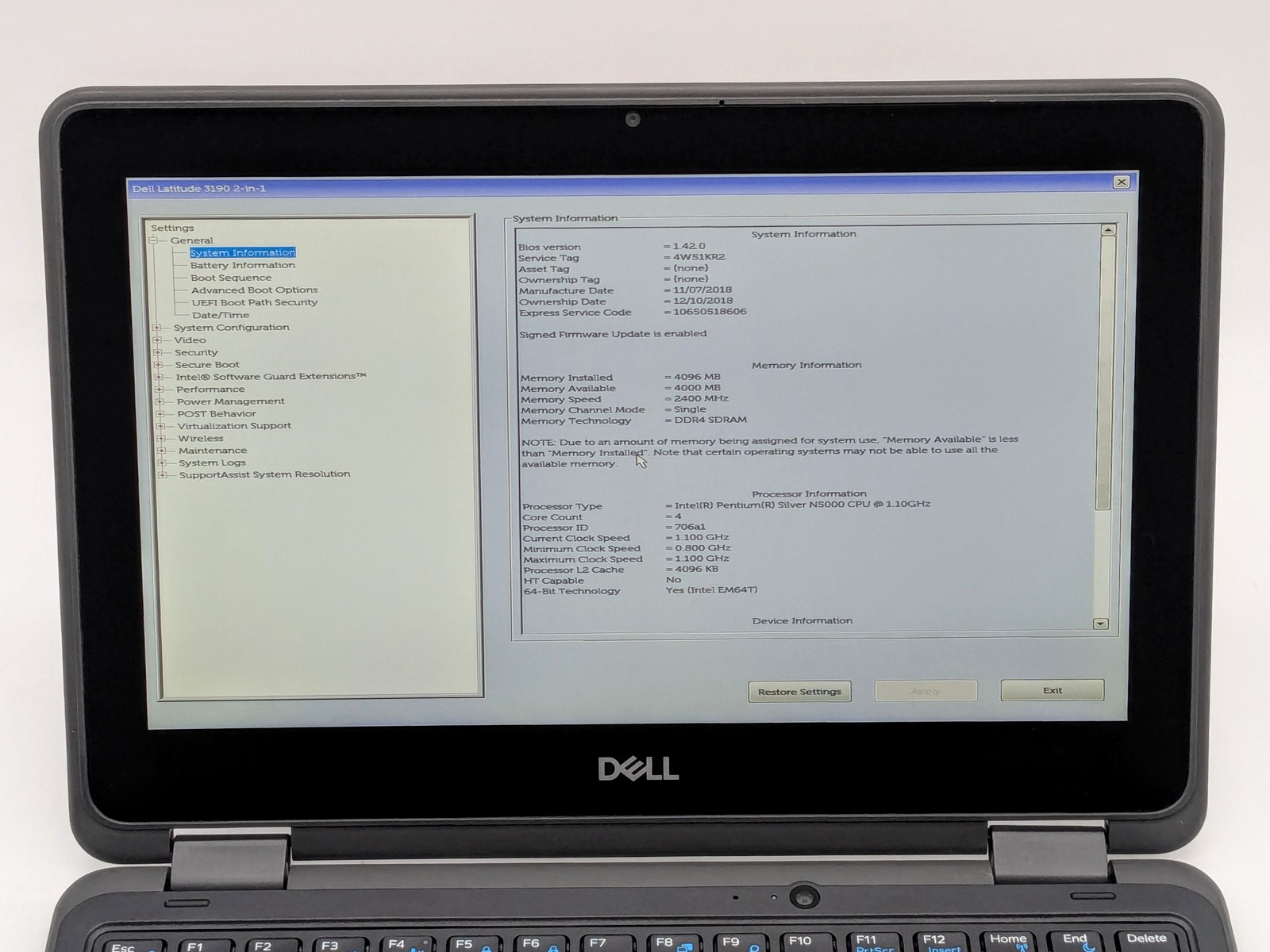 Dell Latitude 3190 2-in-1 11″ HD Touch PENTIUM SILVER N5000 256GB 4GB W10P