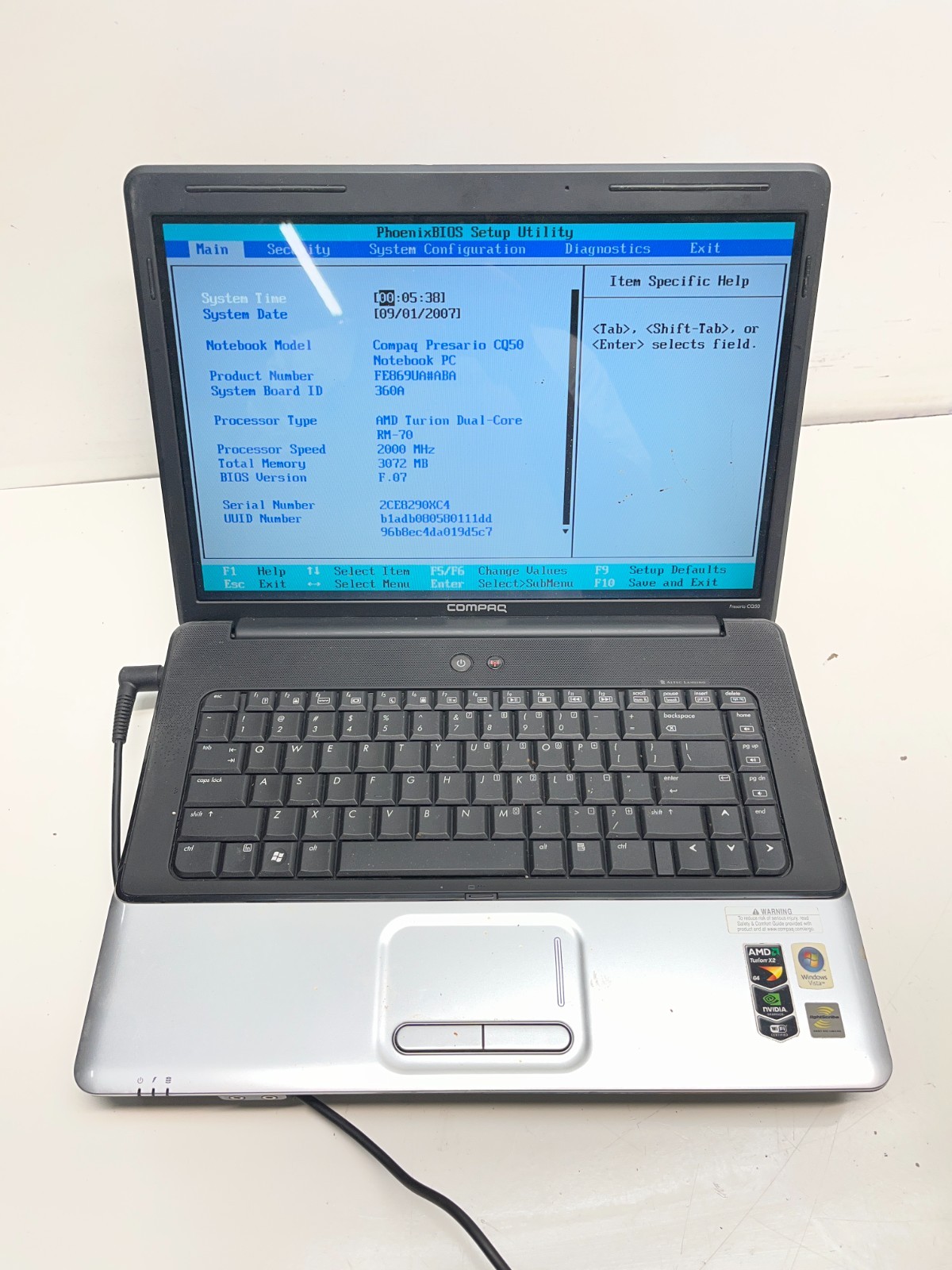 Compaq Presario CQ50 AMD Turion Dual-Core 2000MHz 3GB NO HDD