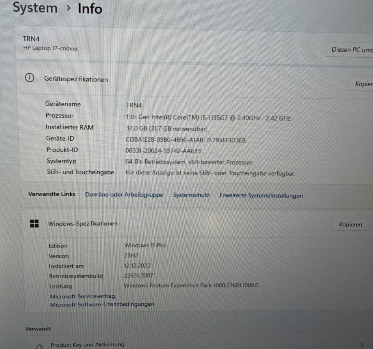 HP Notebook 17-cn0453ng, Silver, 17 inch, 32 GB RAM, 1000 GM SSD Hard Drive