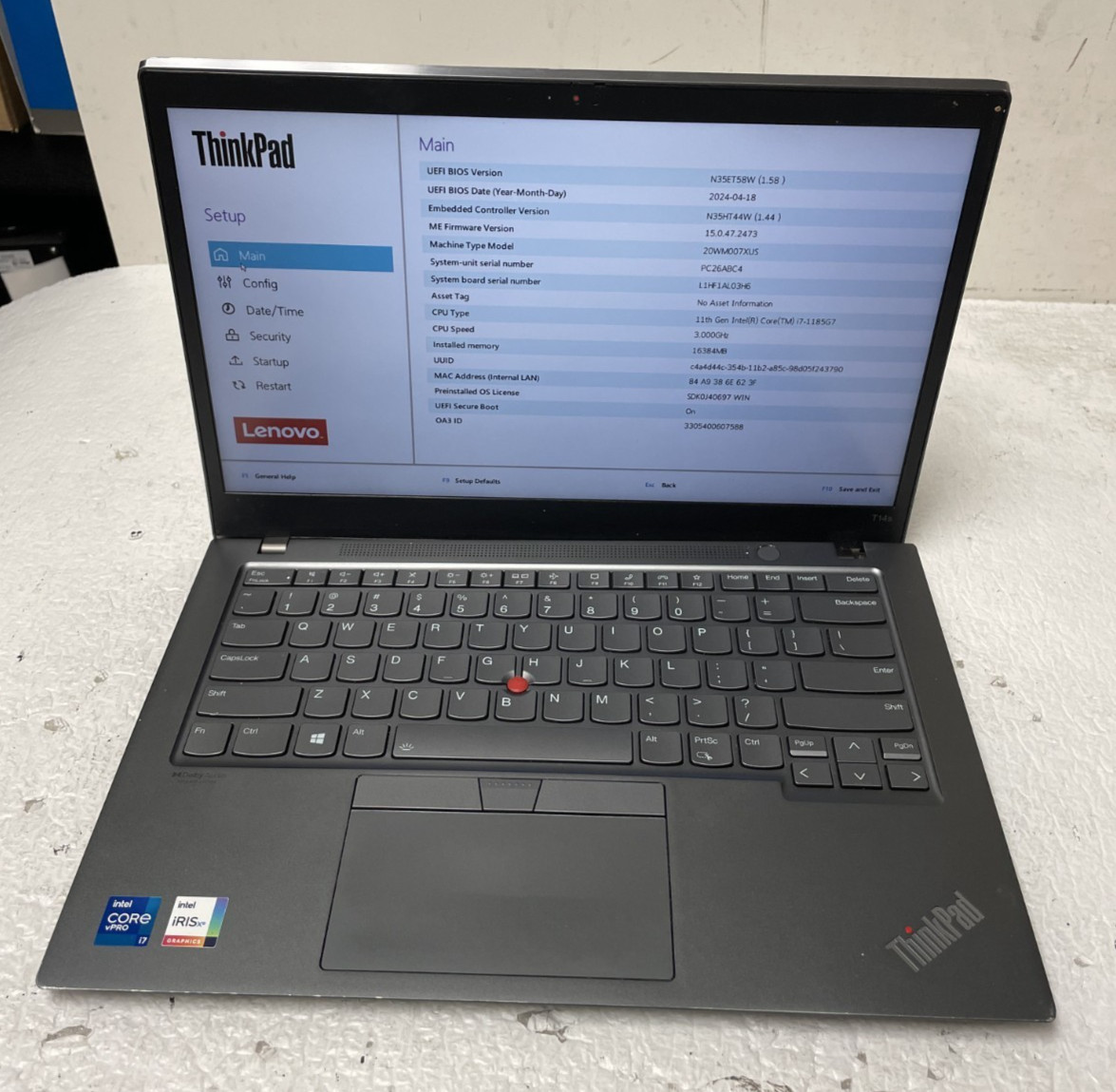 Lenovo ThinkPad T14s Gen2 Intel i7-1185G7 @3.00GHz 16GB RAM NO SSD TouchscrnREAD