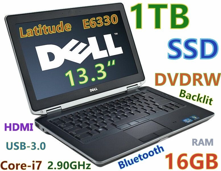 Dell E6330 Core-i7 2.90GHz FAST 1TB (1024GB) SSD 16GB DVDRW 13.3″ HDMI NEW BAT