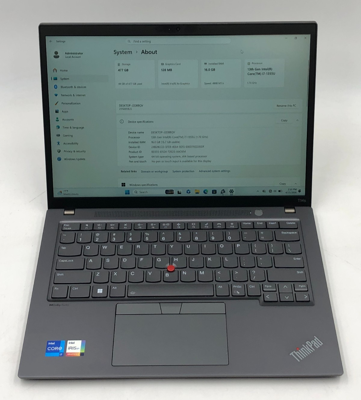 Lenovo ThinkPad T14s Gen 4 14″ – 13th Gen i7-1355U – 16GB RAM 512GB SSD