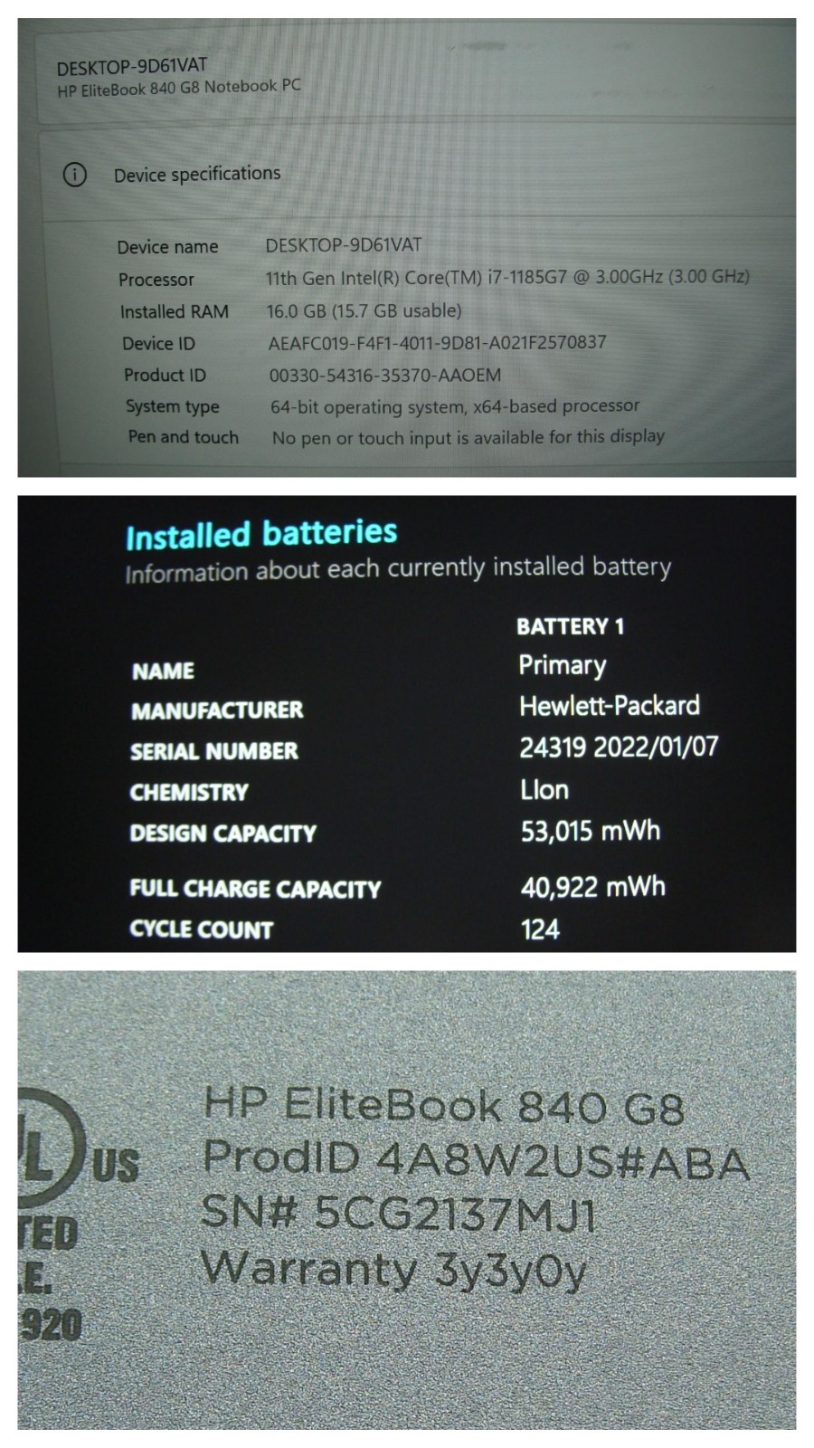 HP EliteBook 840 G8 14″ FHD i7-1185G7 3GHz 16GB RAM 256GB SSD Windows 11 Pro