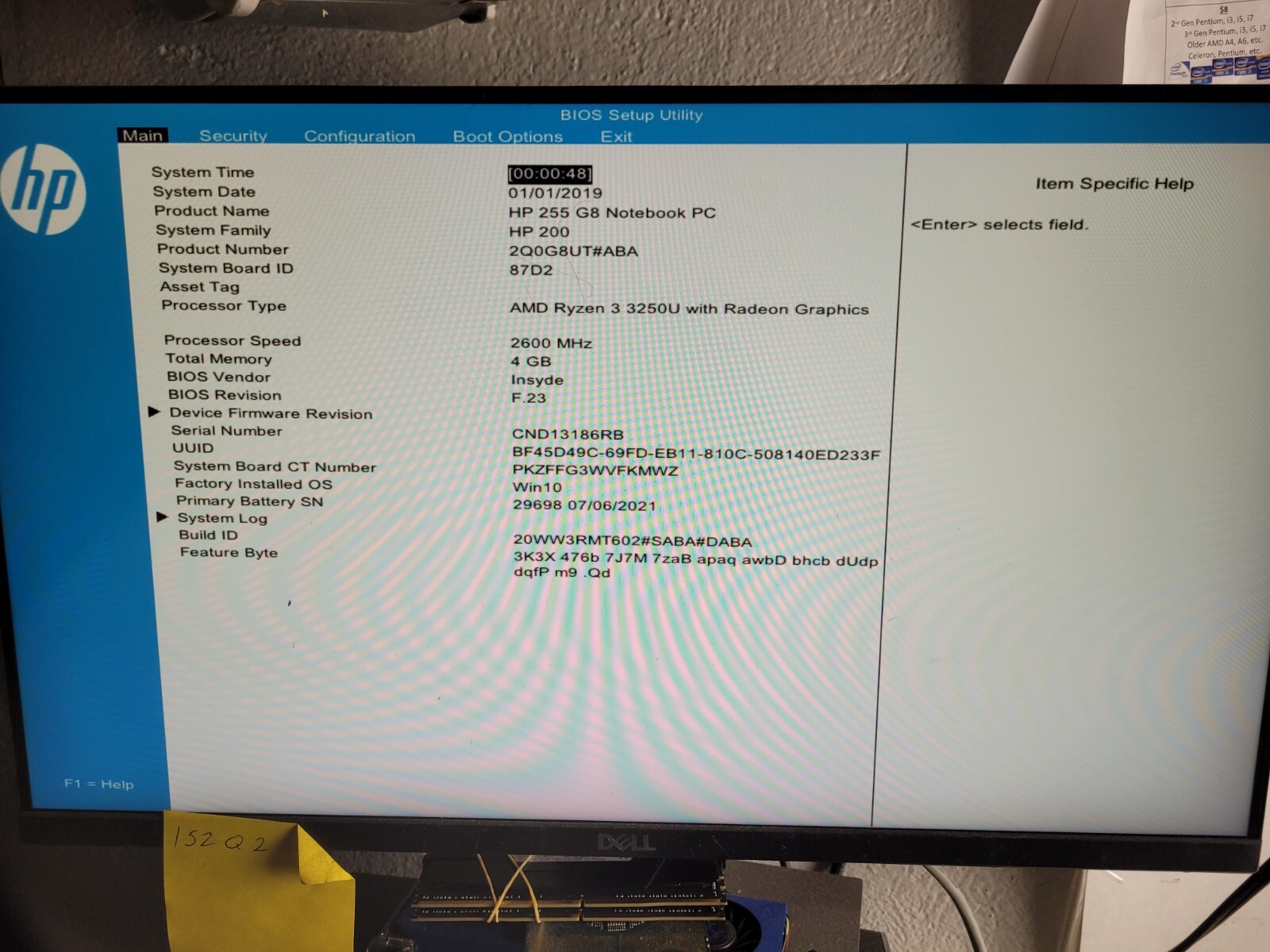 HP 255 G8 w/AMD Ryzen 3 3250U, 4GB RAM, 15″ Laptop for Parts #1866
