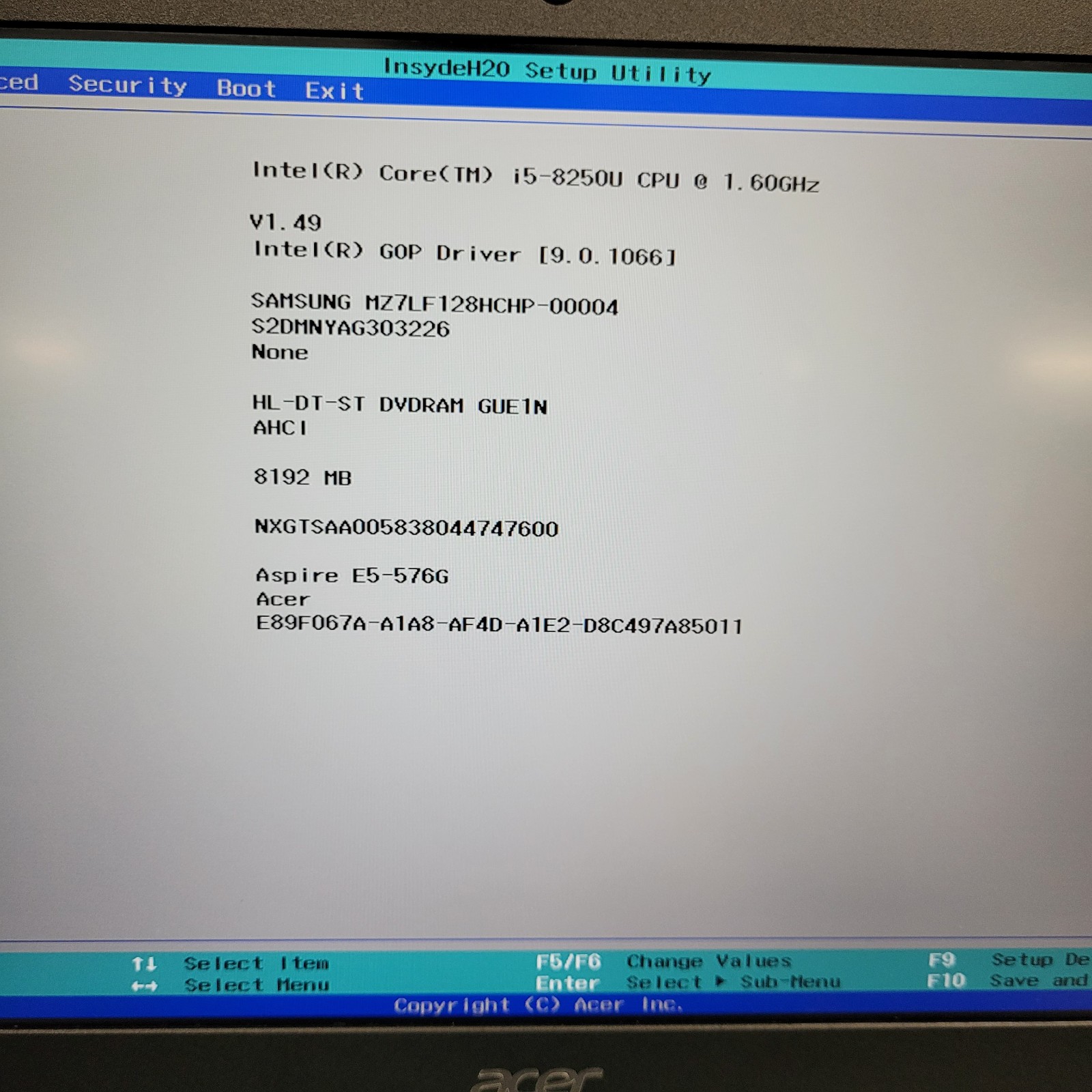 Acer Aspire E5-576G-5762 Intel i5-8250 @1.60GHz 8GB RAM 128 GB SSD Windows 11