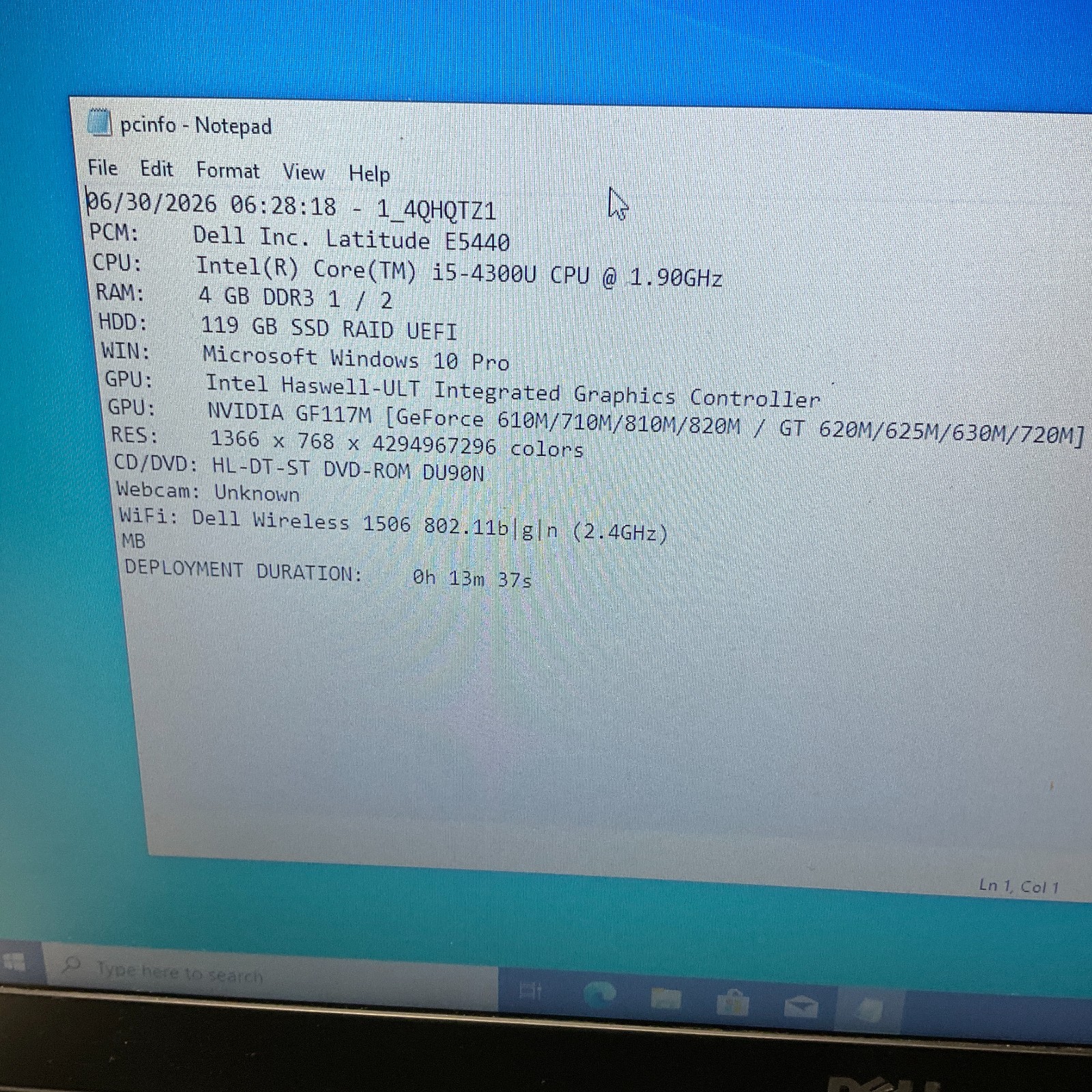 Dell Latitude E5440 Laptop Intel Core i5-4300U @ 1.90 GHz 4GB 128GB SSD NO BATT