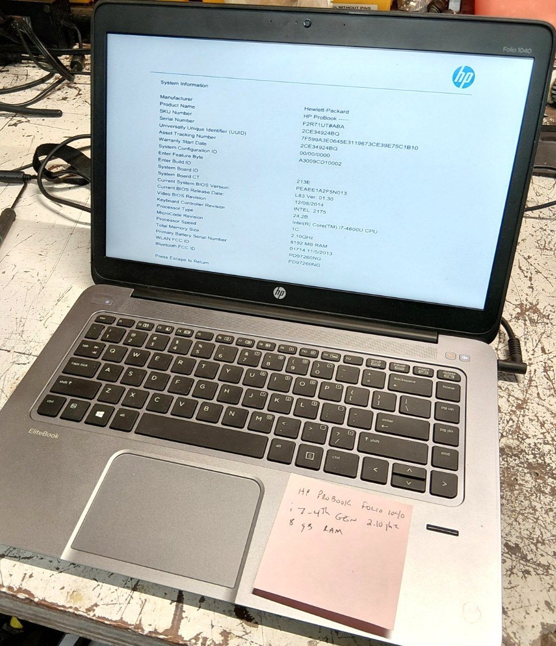 HP EliteBook Folio 1040 G1 i7-6600U NO SSD – 8GB RAM – FOR PARTS #505
