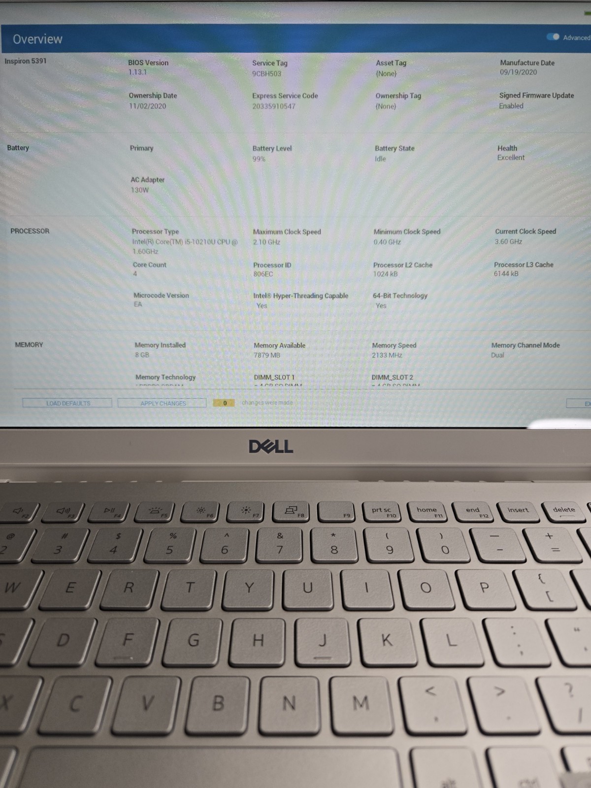 DELL Inspiron 5391 i5-10210U 1.6GHz 8Gb RAM 256Gb NVMe Win11Pro