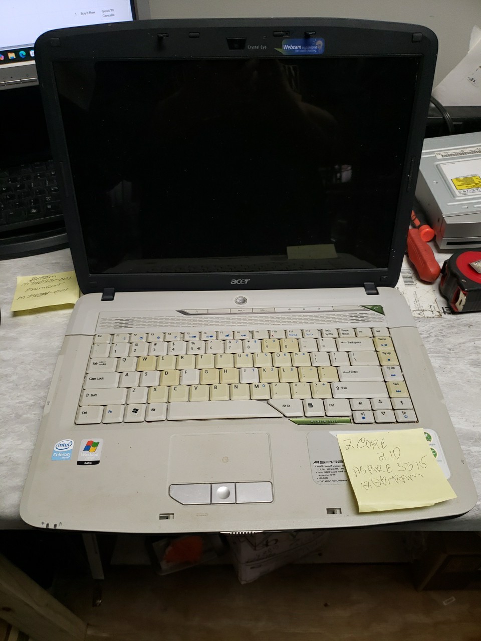 Acer Aspire 5315 intel 2 core 2.10GHz 2 GB NO HDD no power cord free ship
