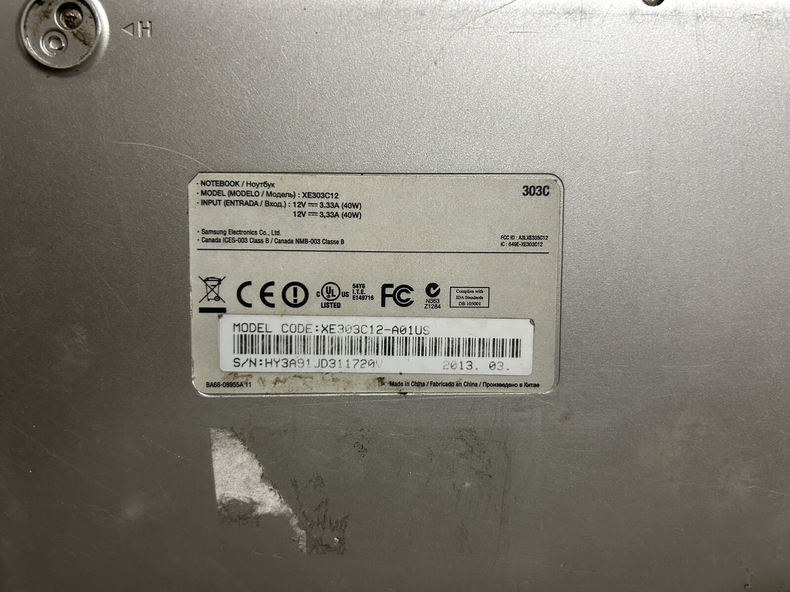 Samsung Chrome Notebook Model XE303C12 For Parts