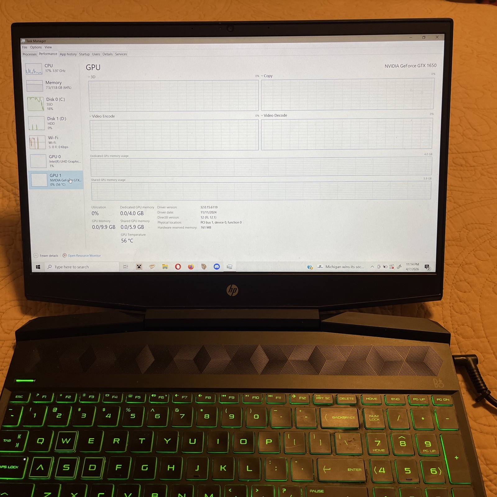 HP Pavilion 15.6″ i5-9300H 2.4GHz 12GB RAM 256GB SSD 1TB HDD GeForce GTX 1650