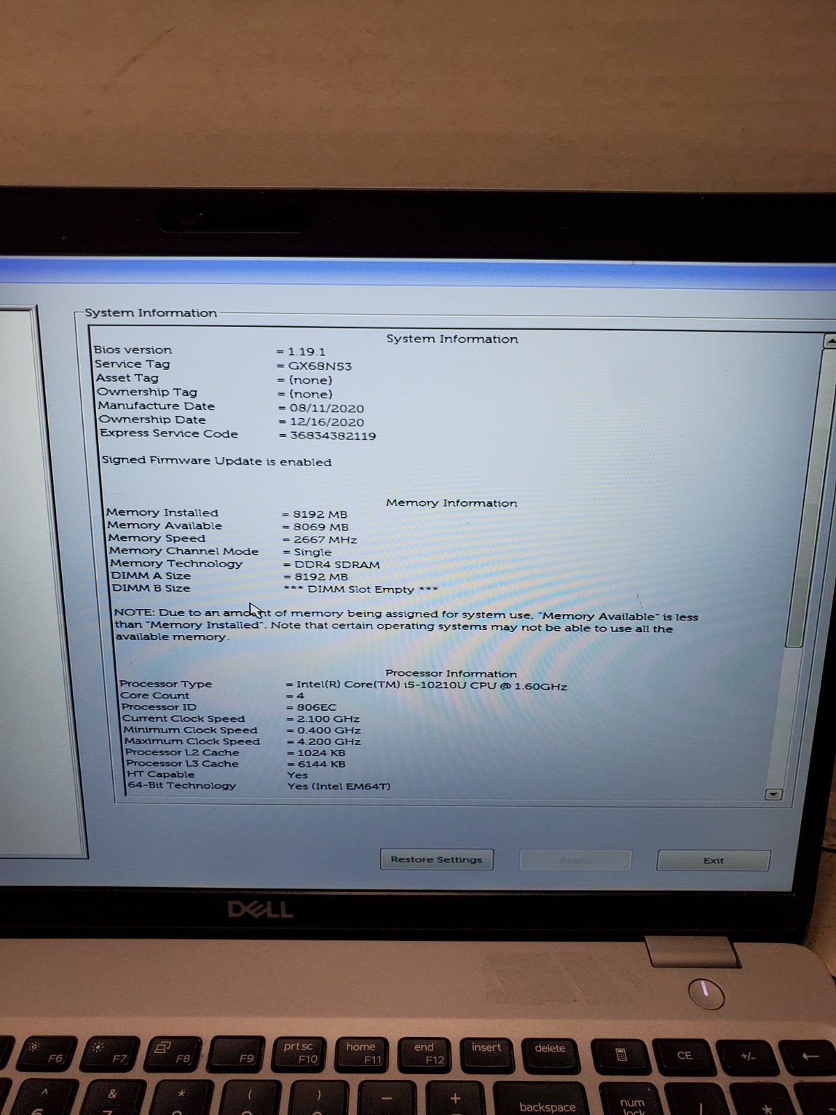Dell Latitude 5510 15.6″ Laptop i5-10210U 8GB RAM No HDD/SSD/OS! READ! #69