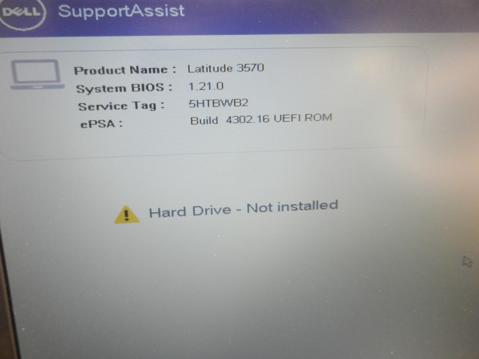 Dell Latitude 3570 Laptop Core i5-6200U @ 2.30GHZ / 8GB / NO HDD – BOOTS TO BIOS