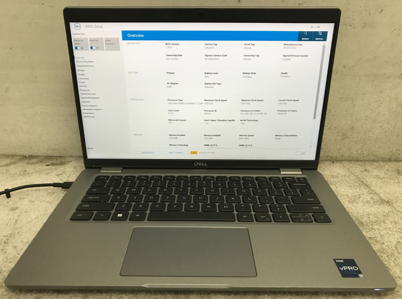 Dell Latitude 5431 / Intel Core i7-1270P 3.86GHz / 8GB RAM / No SSD
