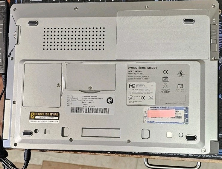 EMACHINES M5305 Windows XP AMD Athlon XP 2200 1.79 GHz 480 MB Of RAM 40 GB Hard.