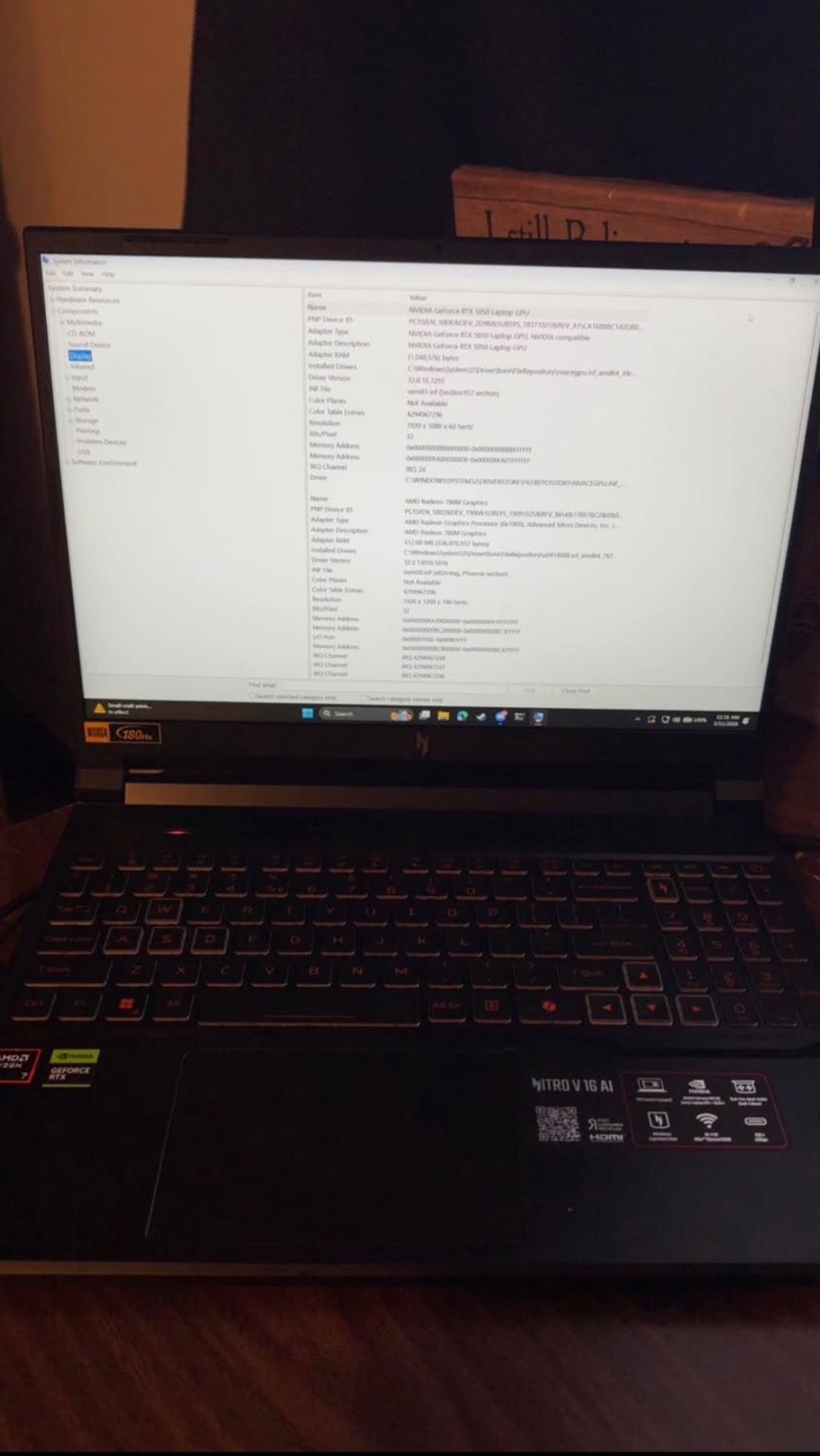 Acer Nitro V 16″ WUXGA Gaming Laptop NVIDIA RTX5050 16GB 512GB SSD ANV16-72-541D