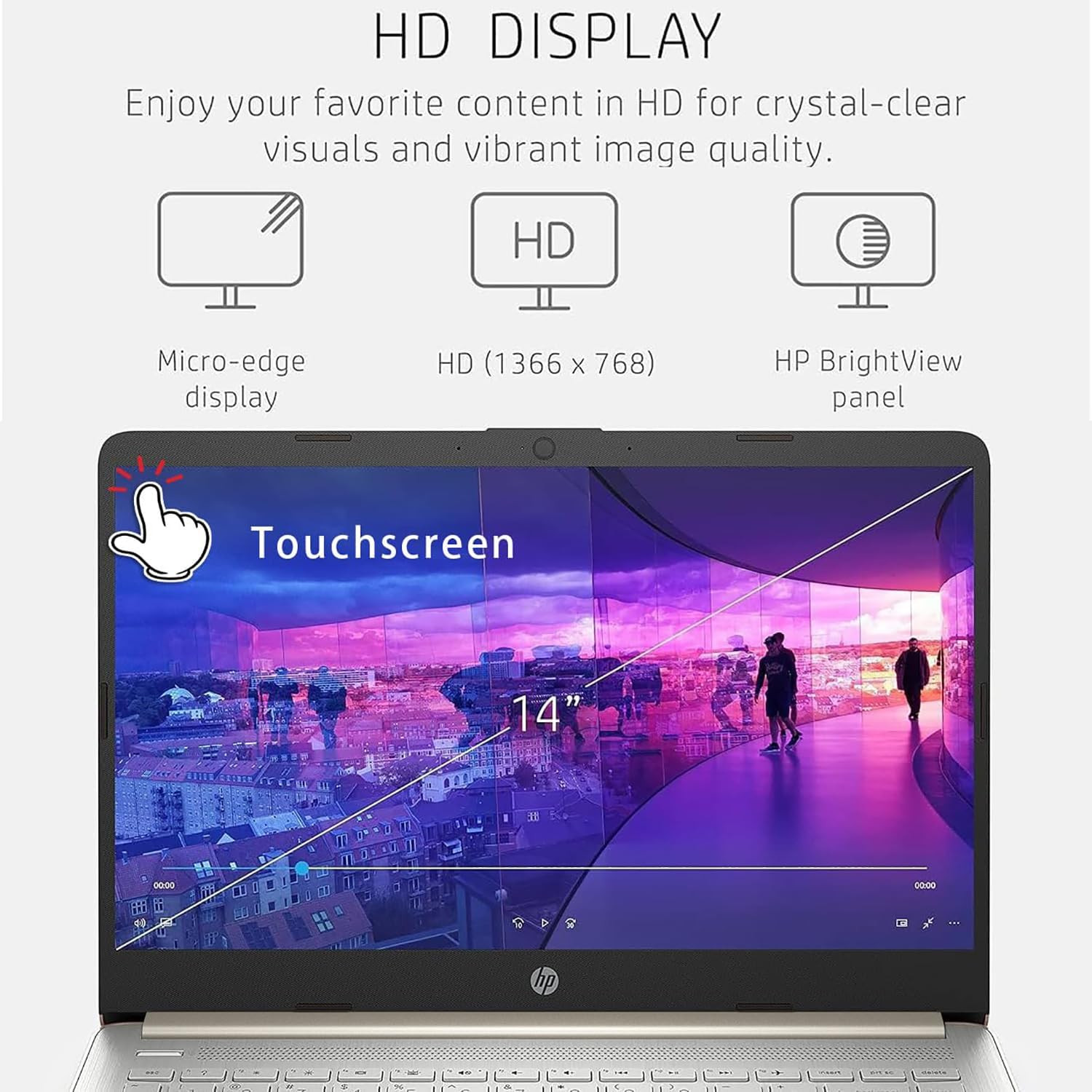 HP Touchscreen Laptop, 4GB DDR4 RAM, 64GB eMMC, Intel Processor, 14 inch.