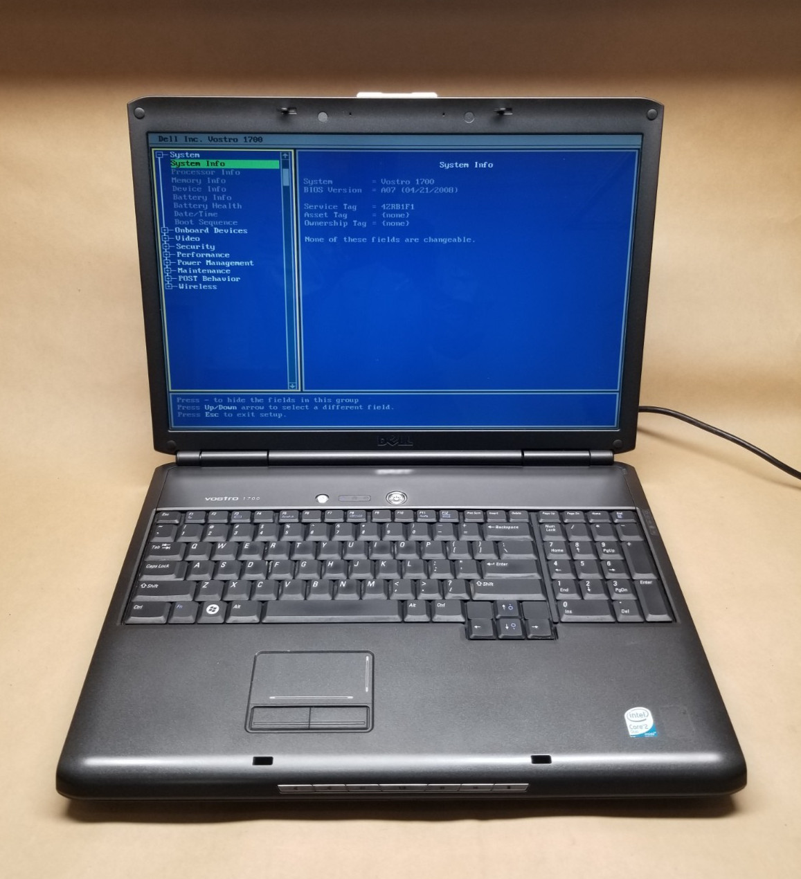 Dell Vostro 1700 17.1 in LAPTOP CORE 2 DUO, 4GB RAM, 500GB HDD, NO OS