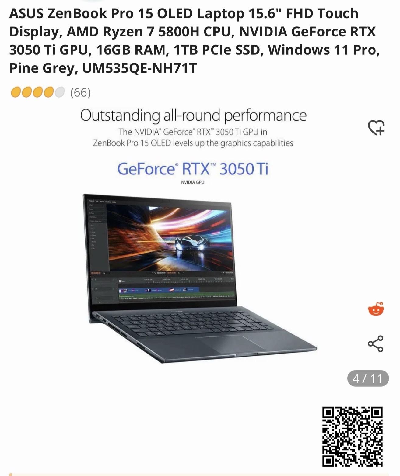 ASUS ZenBook Pro 15 OLED Laptop 15.6″ FHD Touch Display, AMD Ryzen 7 5800H CPU