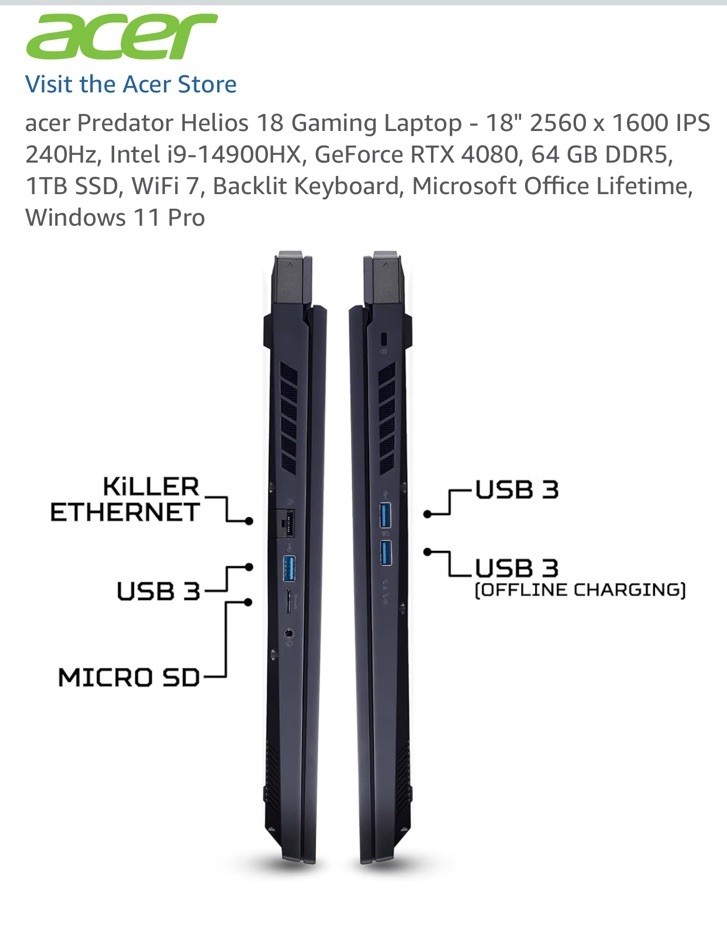 Acer Predator Helios 18 18in i9-14900HX RTX 4080 64GB 1TB SSD W11 Pro