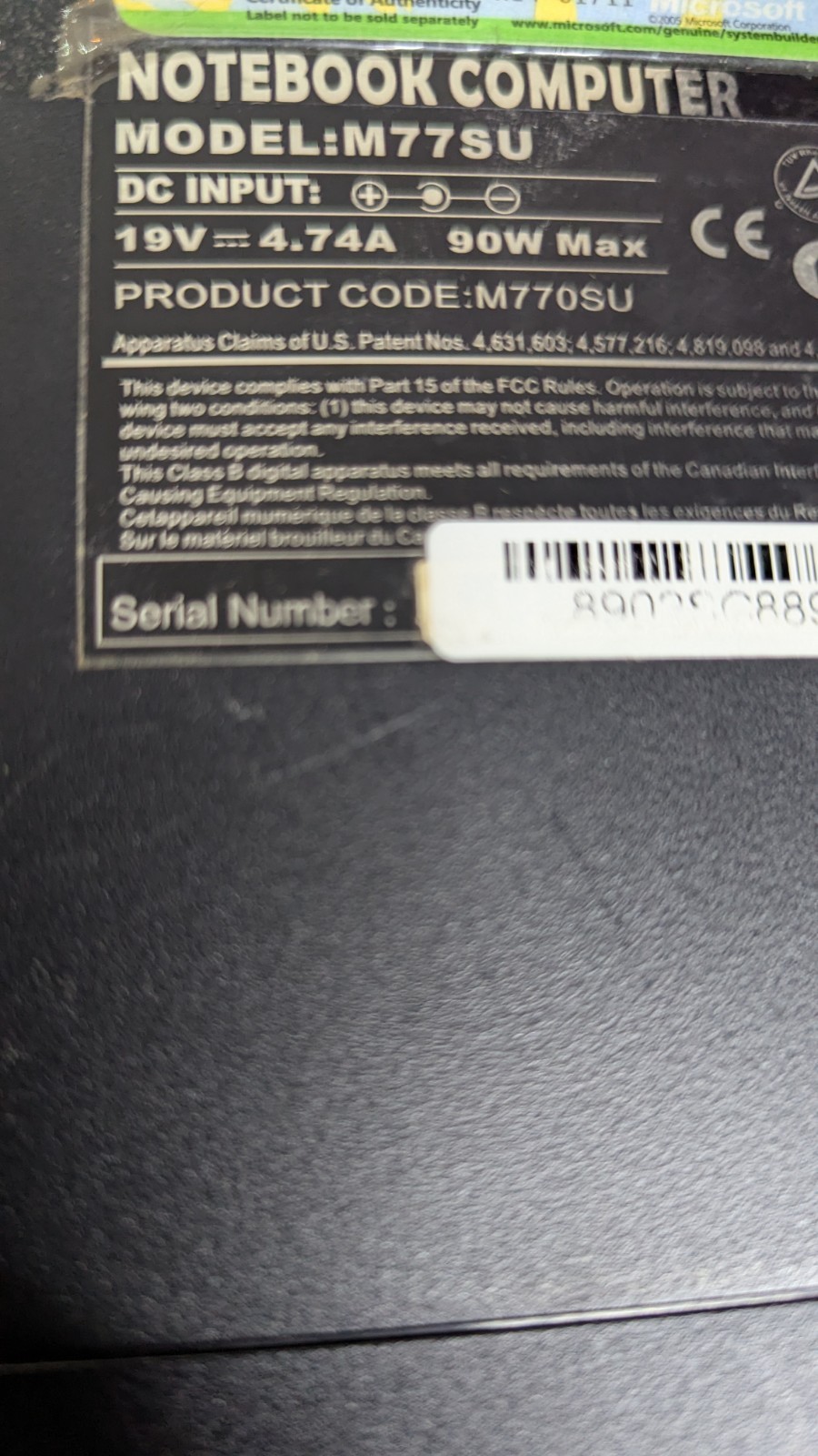 Vintage Sager Clevo M77SU Laptop With Nvidia – Windows Xp Pro *FOR PARTS*