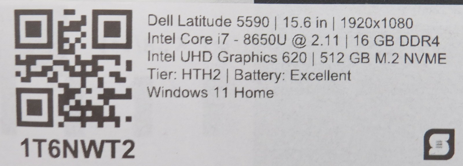 Dell Latitude 5590 | i7-8650U @ 2.1GHz | 16GB DDR4 | 512GB m2 | 15.6″ | No OS