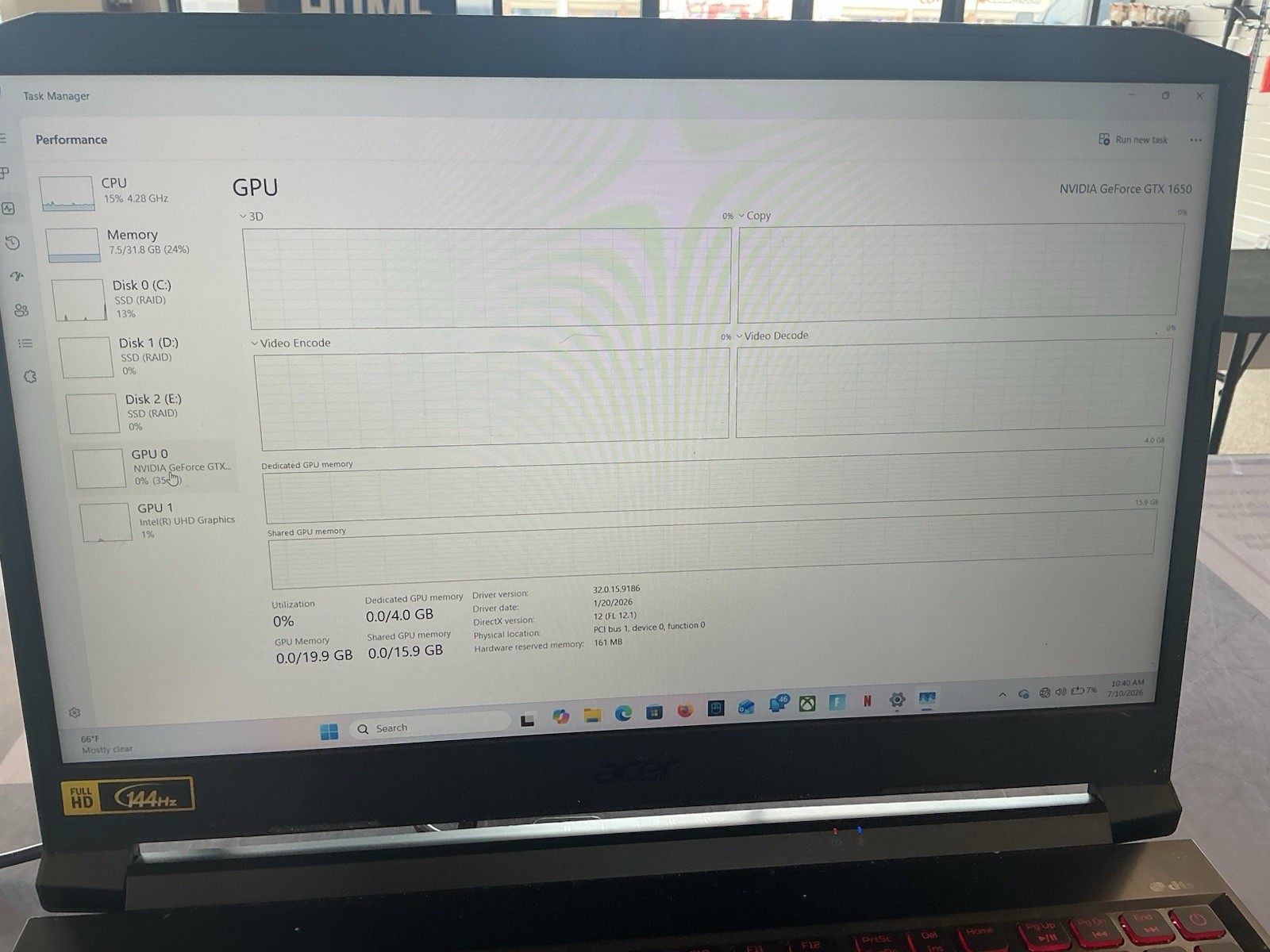 Acer Nitro 5 N20C1 15.6″ i5-11400H 2.7GHz 32GB RAM 256GB SSD GeForce GTX 1650