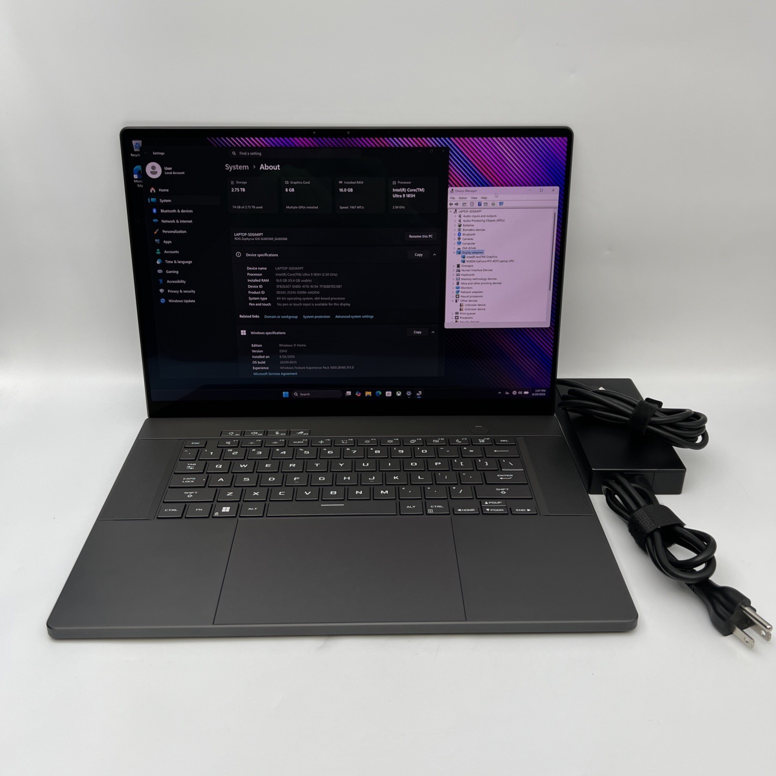 ASUS ROG Zephyrus G16 16″ OLED QHD 240Hz Ultra 9 16GB RAM 3TB SSD RTX 4070 W11H