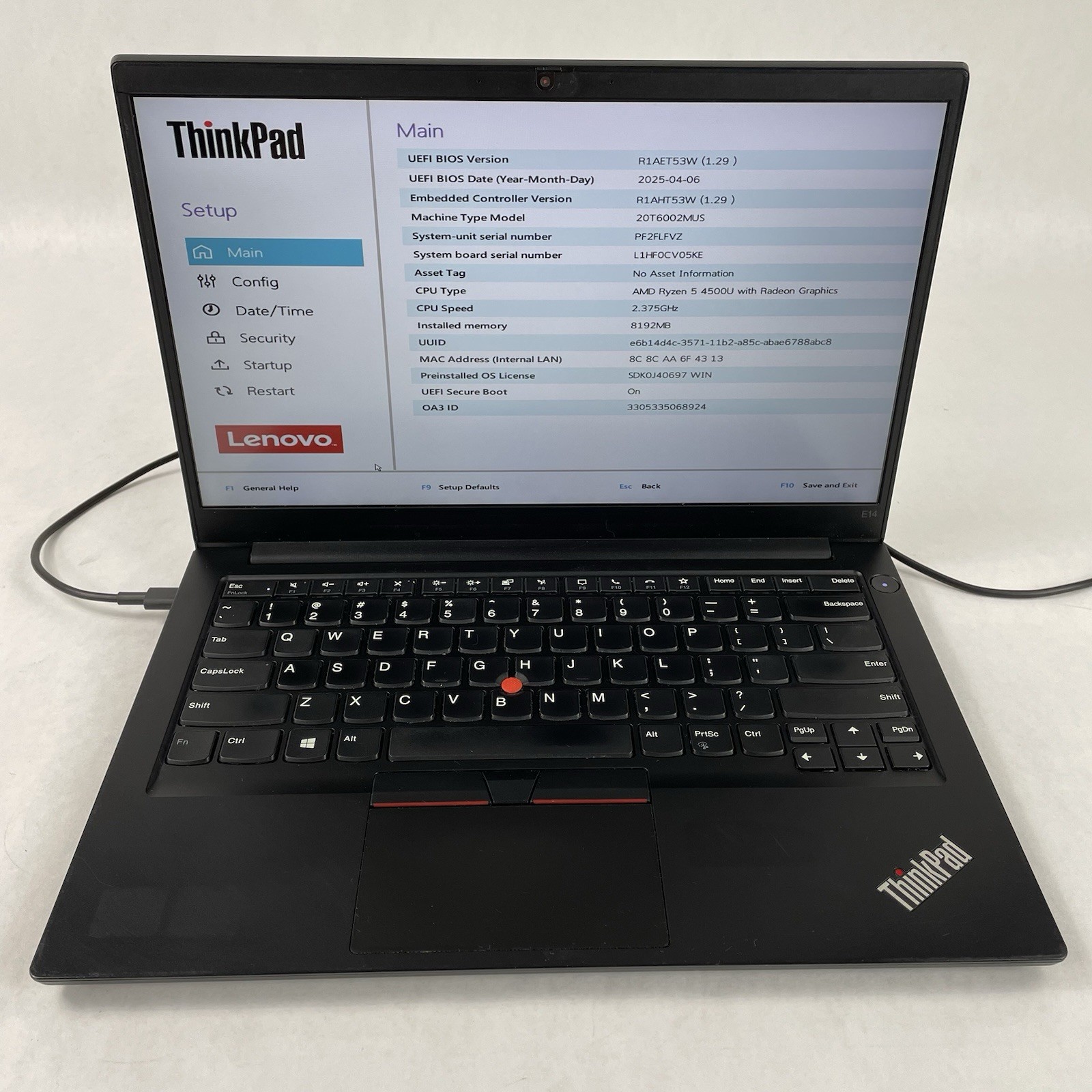 Lenovo ThinkPad E14 Gen 2 14″ Ryzen 5 4500U 2.375 GHz 8 GB RAM No SSD No OS