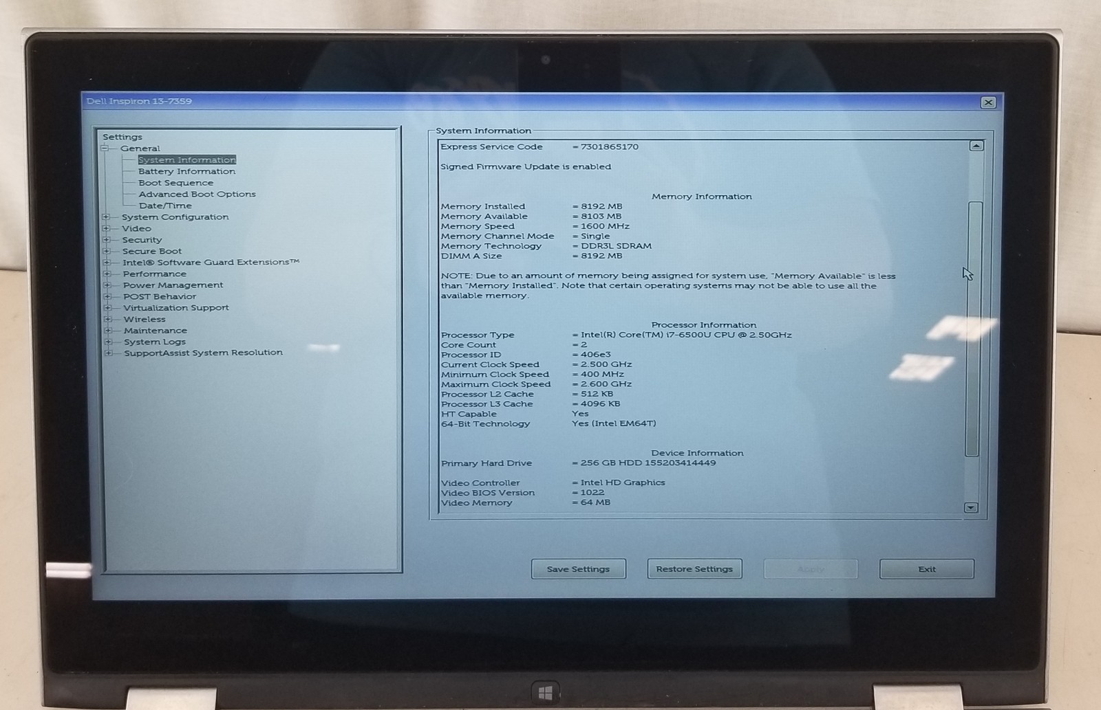 FOR PARTS Dell i7-6500U 8GB 256GB SSD NO OS/BAD KEYBOARD