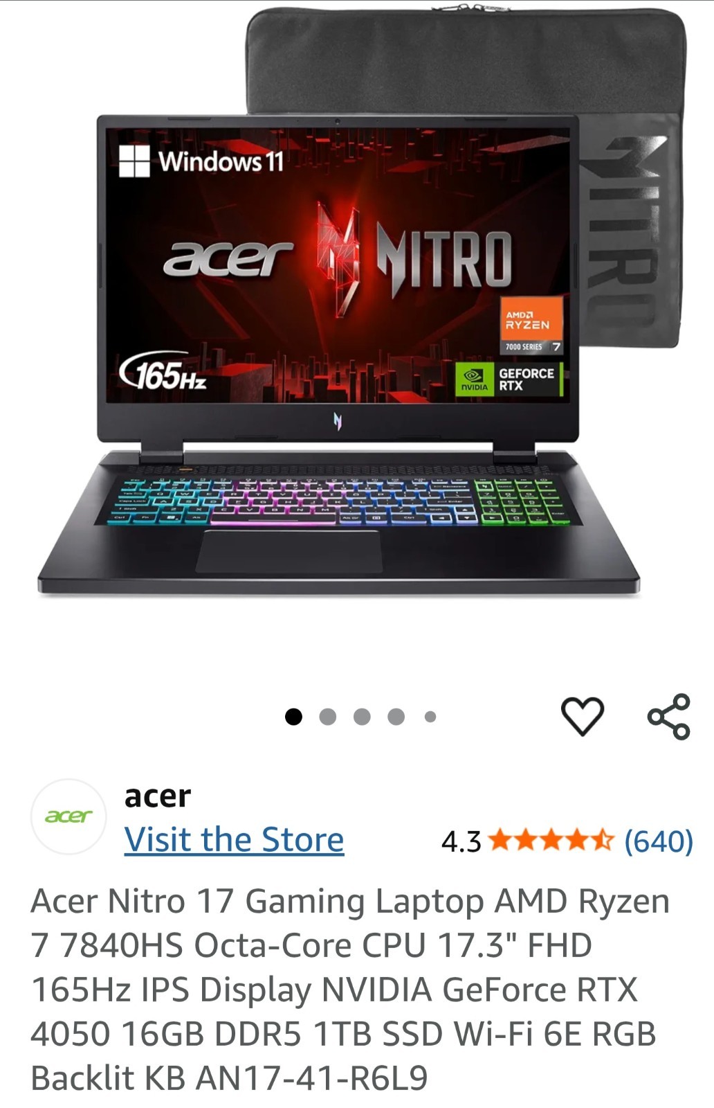 Acer Nitro 5 Laptop 17.3″ 1TB