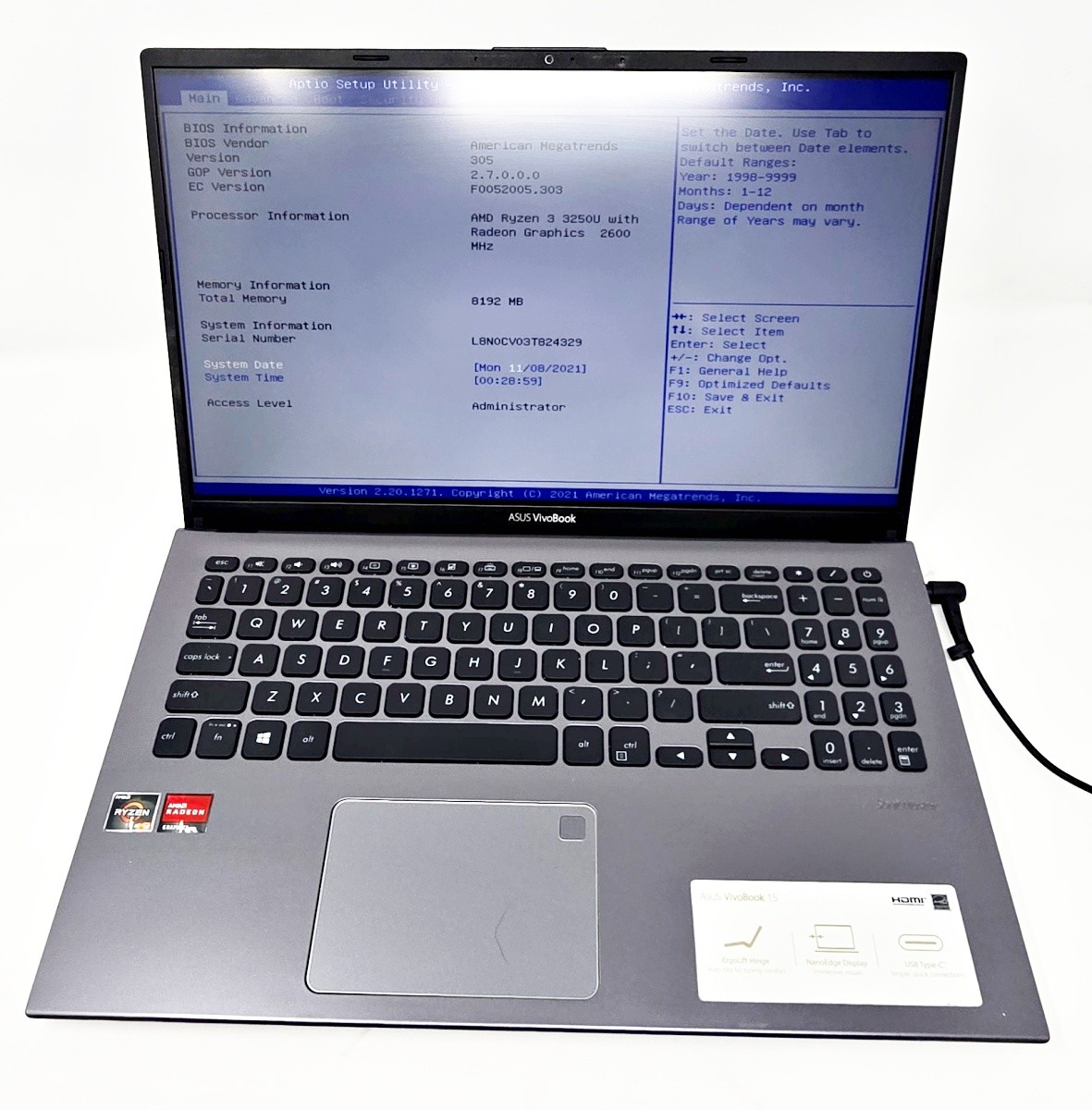 Asus Vivobook 15 F512D Laptop 15.6″ AMD Ryzen 3 3250U 8GB 256GB