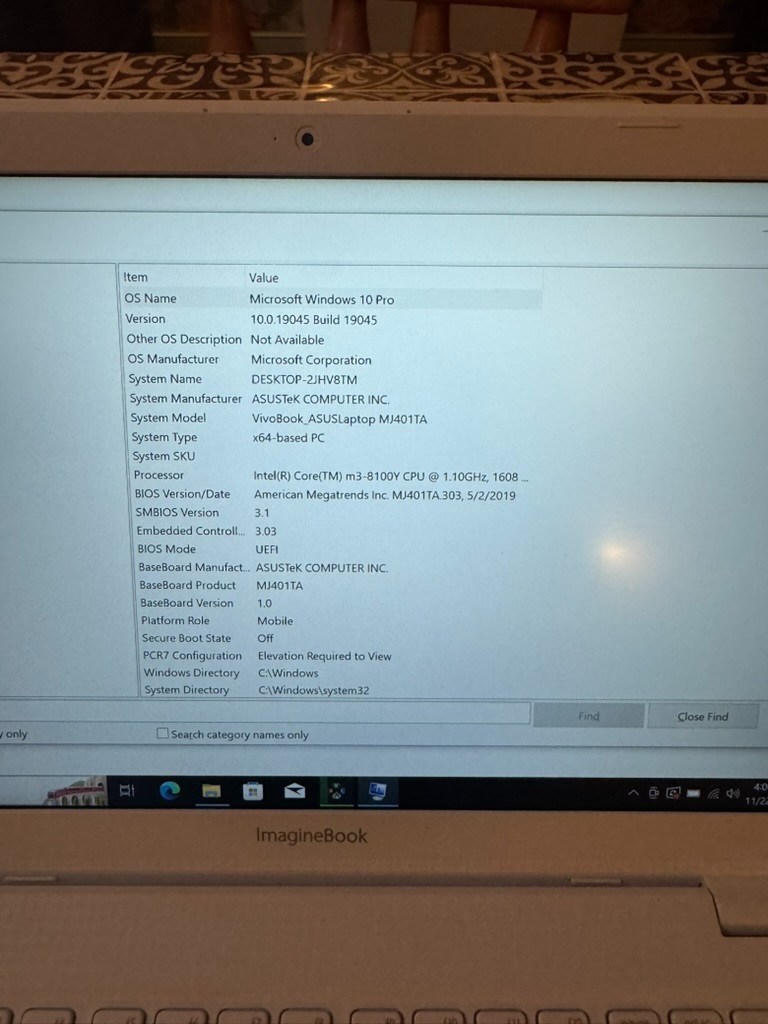 ASUS VivoBook MJ401TA m3-8100Y 4GB 120GB SSD Win10 w/ Charger