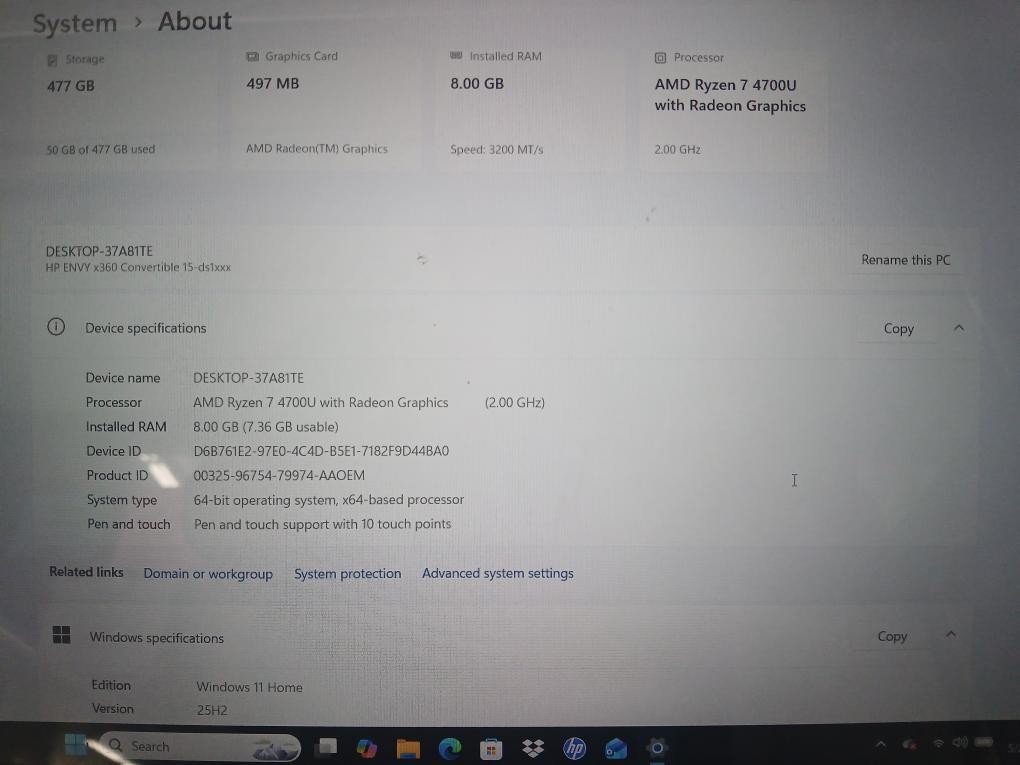 HP ENVY X360 15-DS1083CL | RYZEN 7 4700U | 512 GB | 8 GB | WIN11 (P24035178)