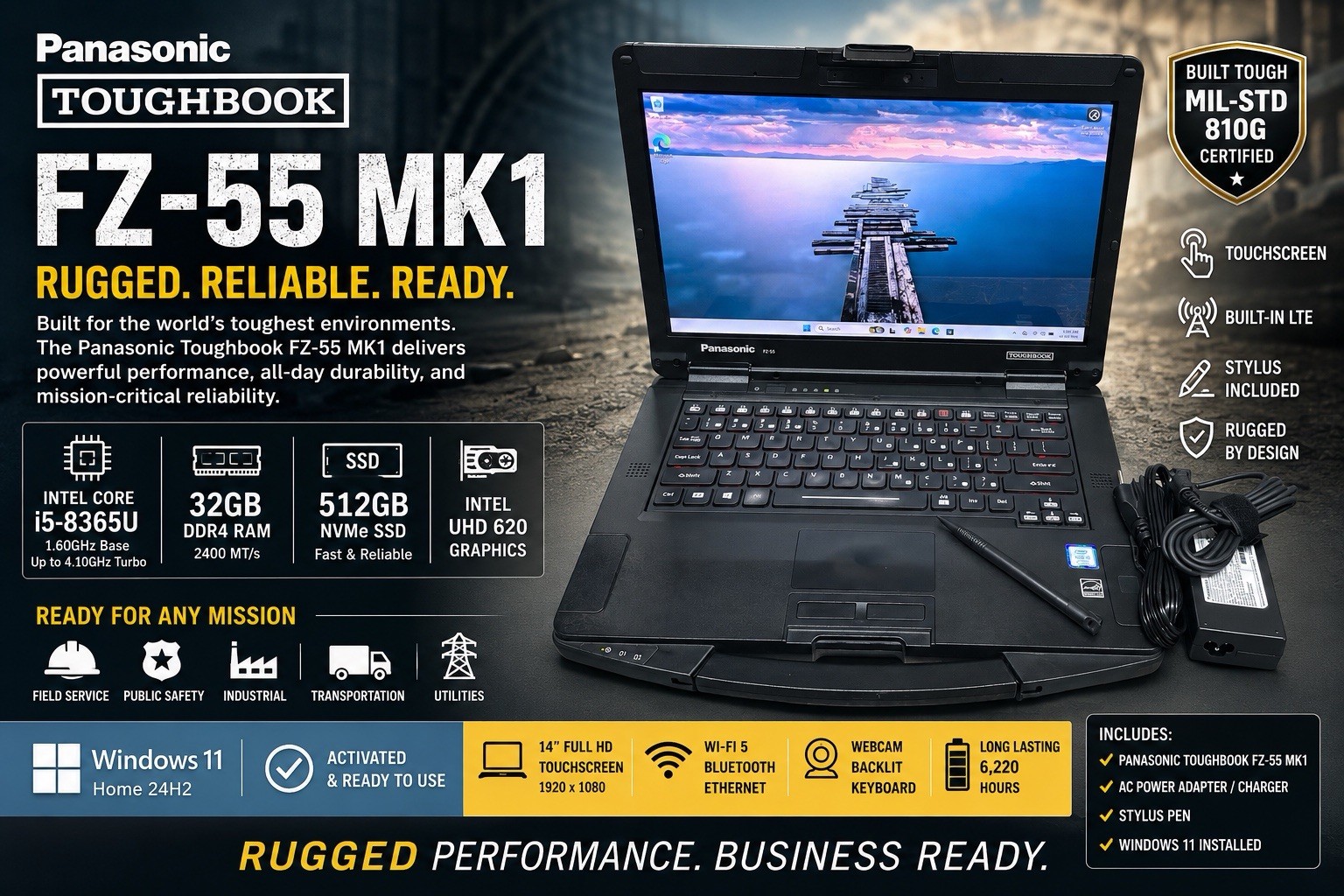 Panasonic Toughbook FZ-55 MK1 i5-8365U@1.6ghz 32GB RAM 512GB SSD LTE