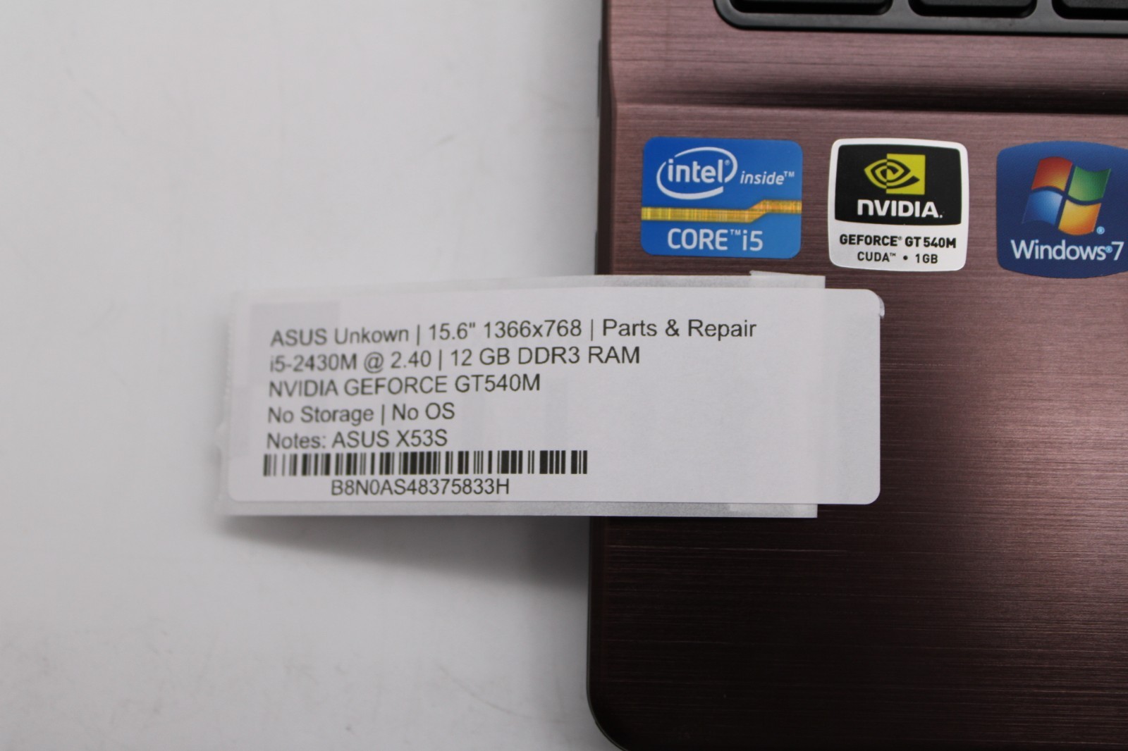 ASUS X53S 15.6″ i5-2430M 12GB RAM NO HDD/OS *PARTS/REPAIR*