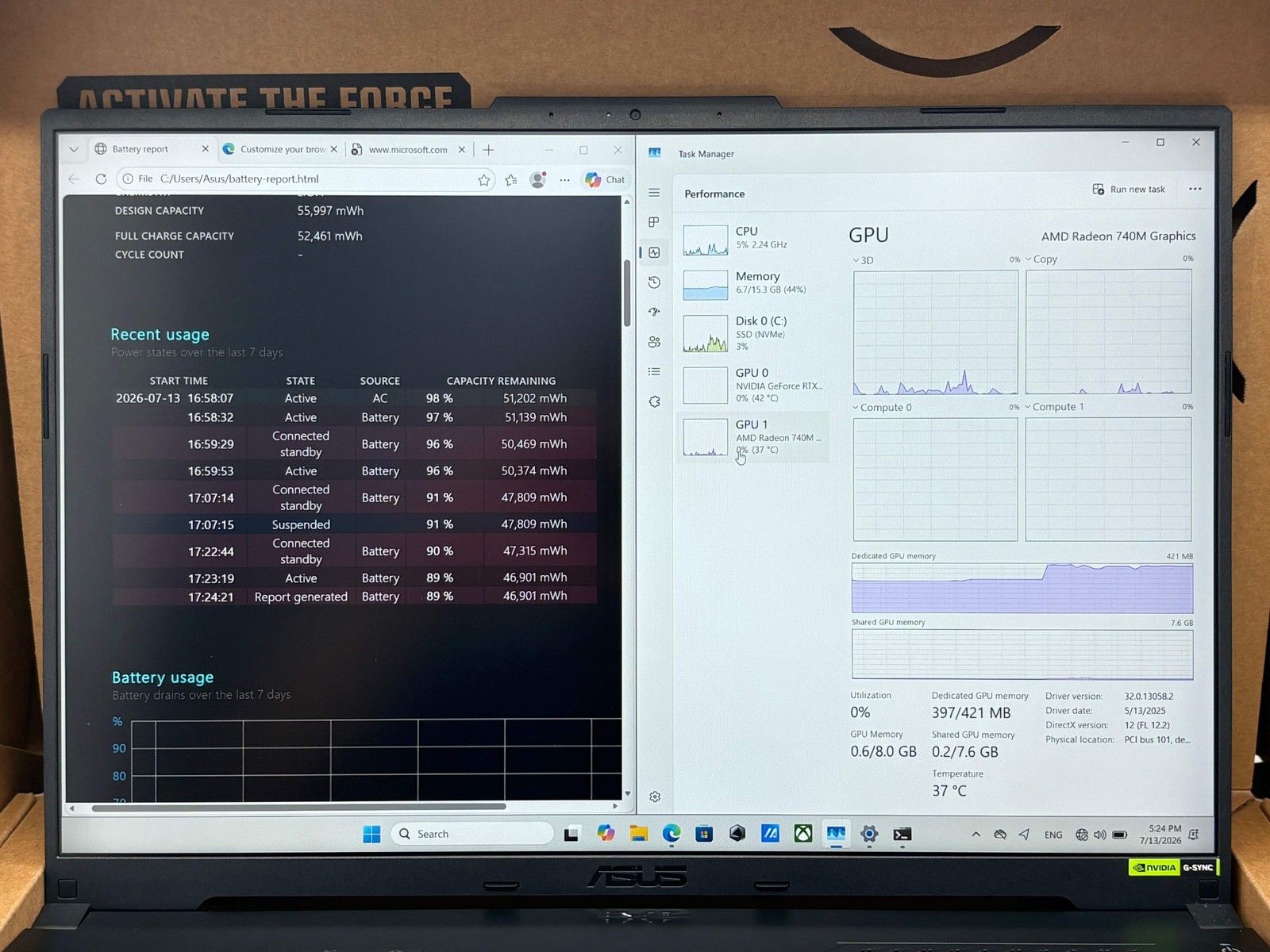 Asus TUF Gaming A16 16″ AMD Ryzen 7 7445HS RTX 4050 16GB DDR5 512GB Mecha Gray
