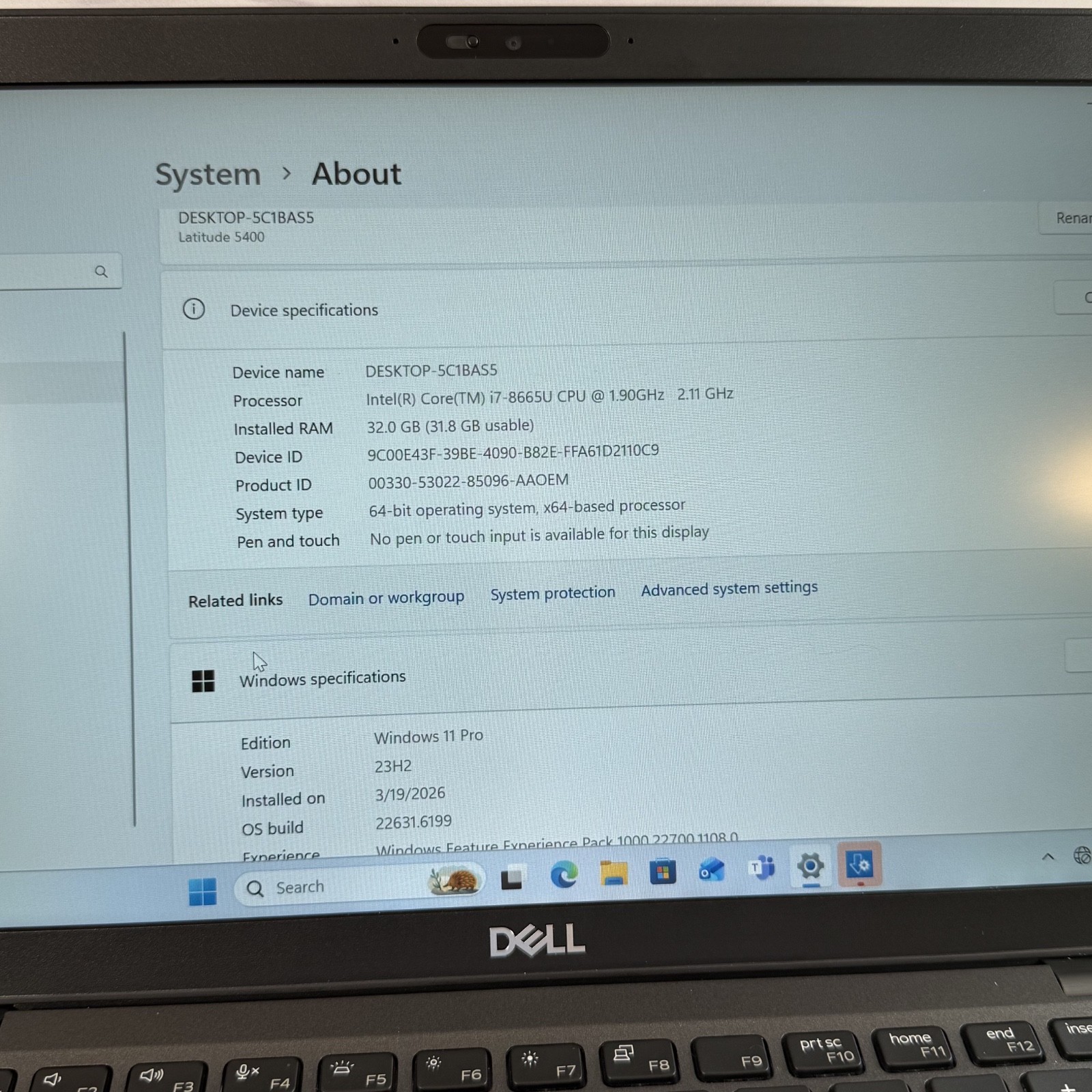 Dell Latitude 5400 i7-8665U 1.9GHz 32GB RAM 512GB Intel UHD Graphics 620 #H520